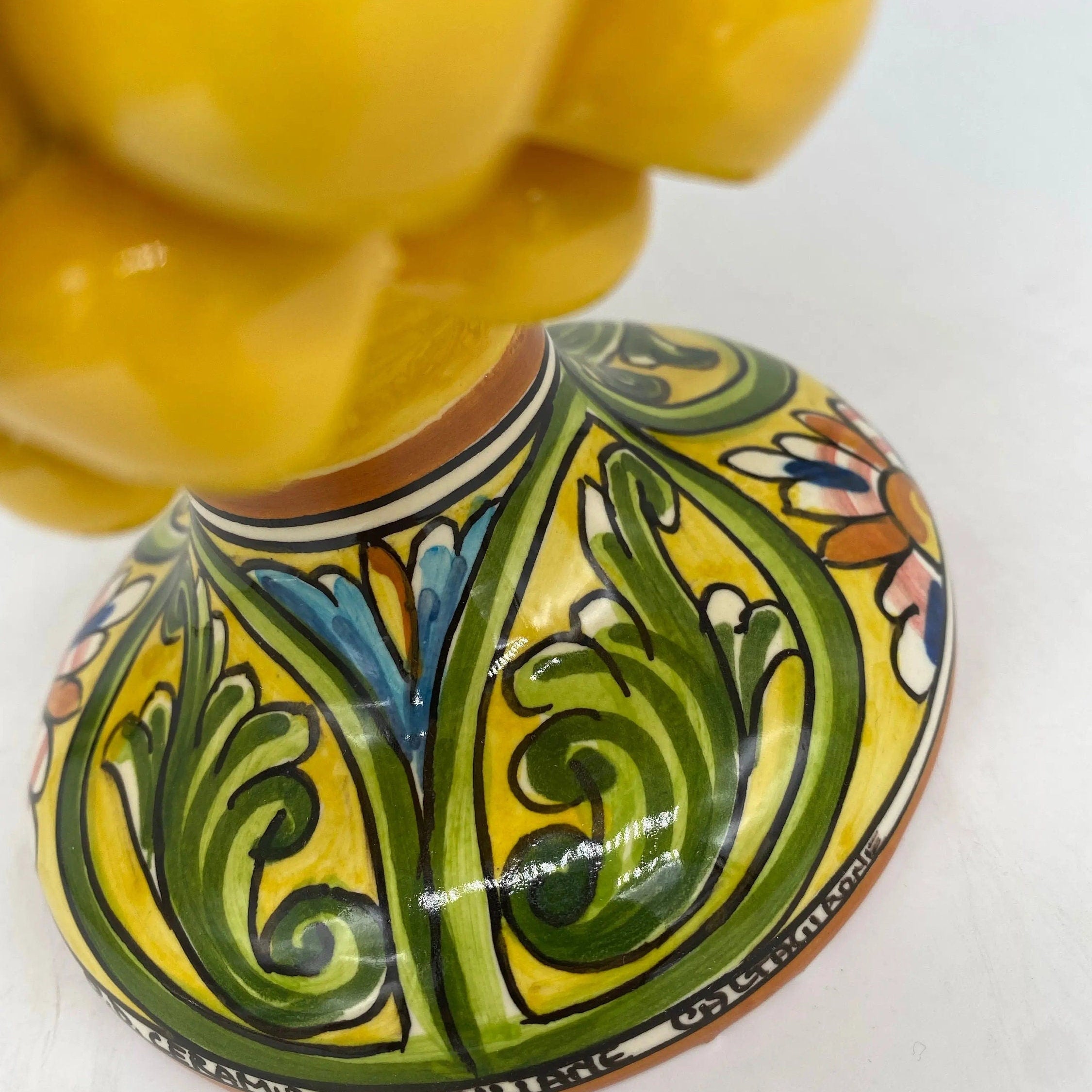 Pigna Ceramica Caltagirone cm H.25 Artigianale Giallo Base Decorata DD CERAMICHE SICILIANE