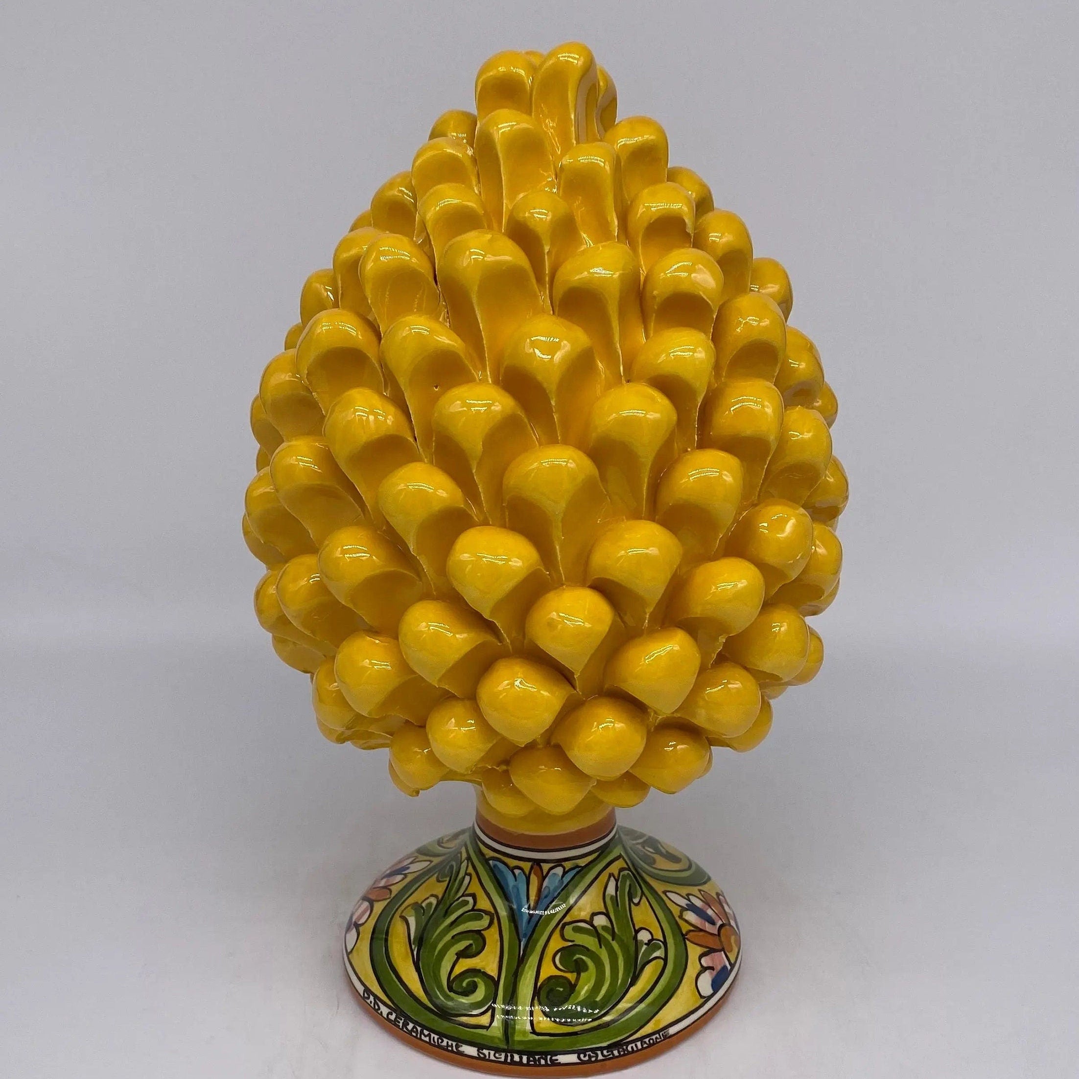 Pigna Ceramica Caltagirone cm H.25 Artigianale Giallo Base Decorata DD CERAMICHE SICILIANE