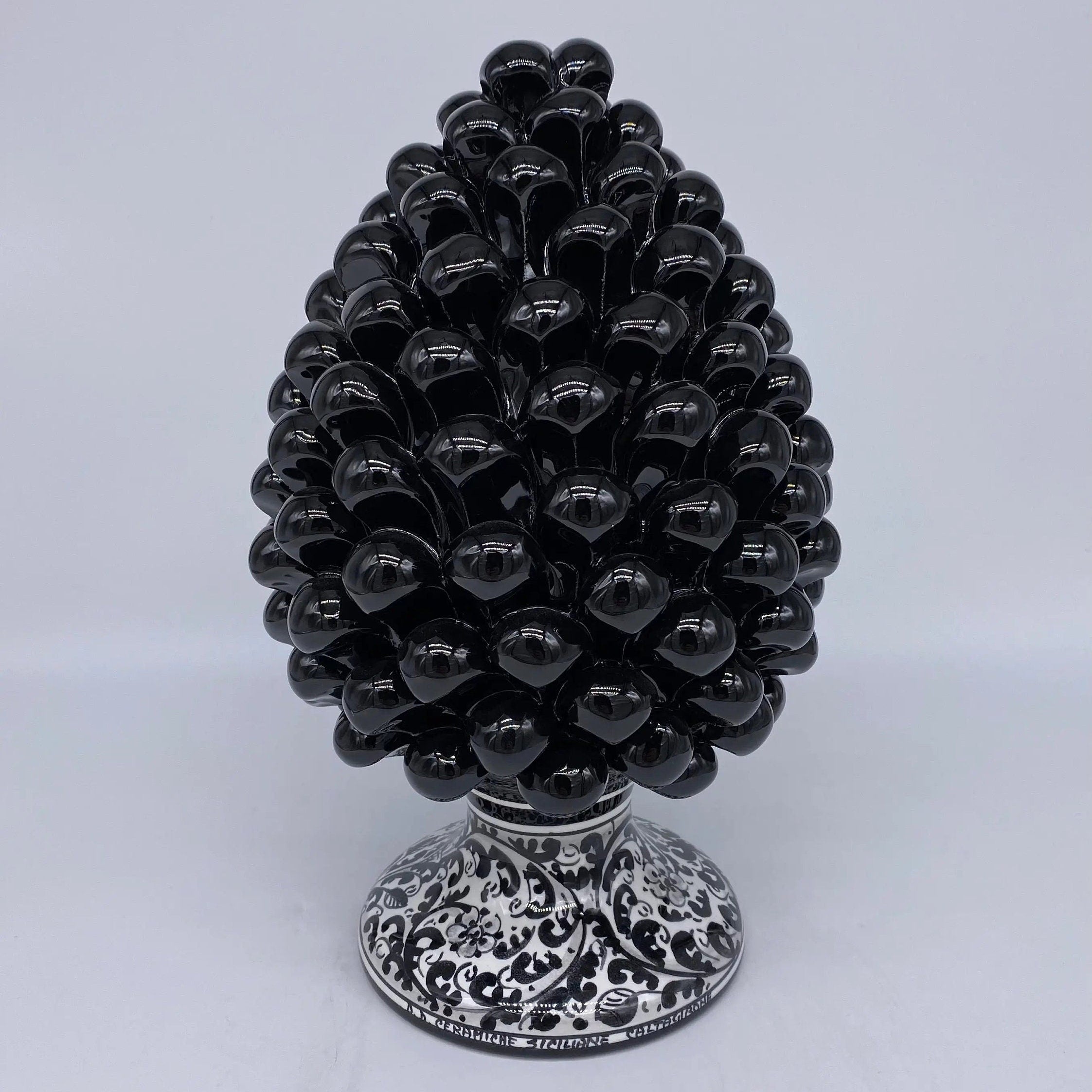 Pigna Ceramica Caltagirone cm H.25 Artigianale Nero Base Decorata DD CERAMICHE SICILIANE