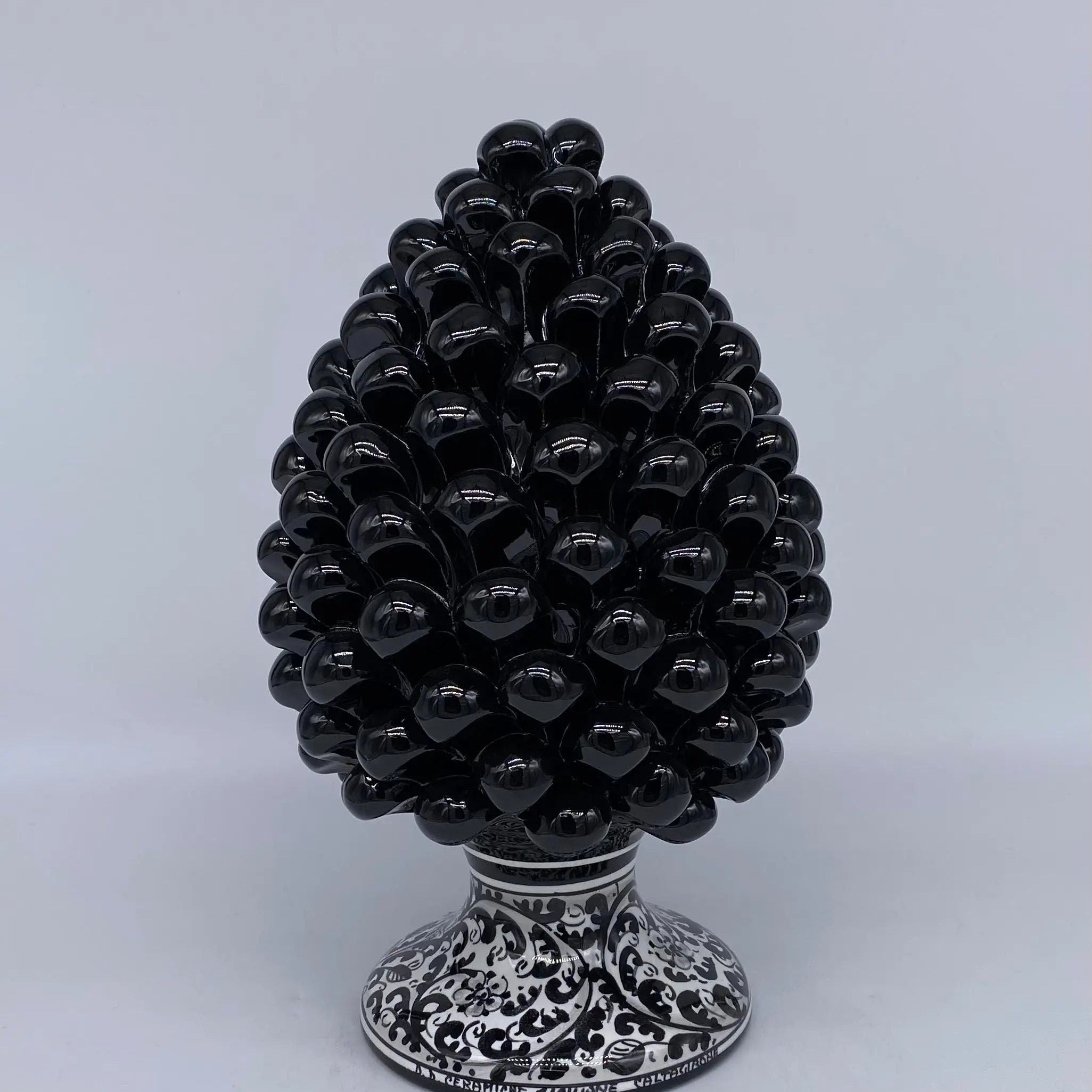 Pigna Ceramica Caltagirone cm H.25 Artigianale Nero Base Decorata DD CERAMICHE SICILIANE