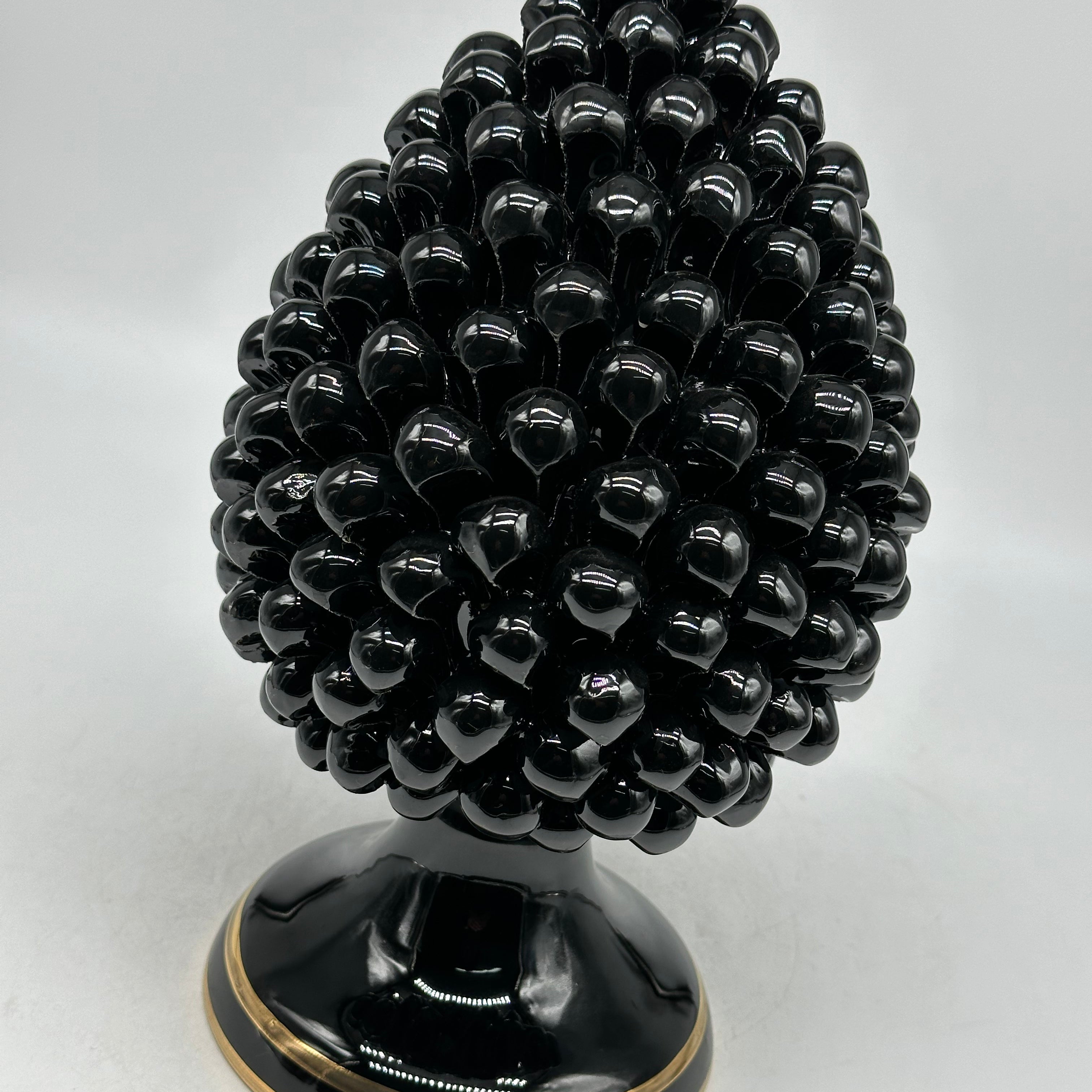 Pigna Ceramica Caltagirone cm H.25 Artigianale Nero Oro - PIGNE