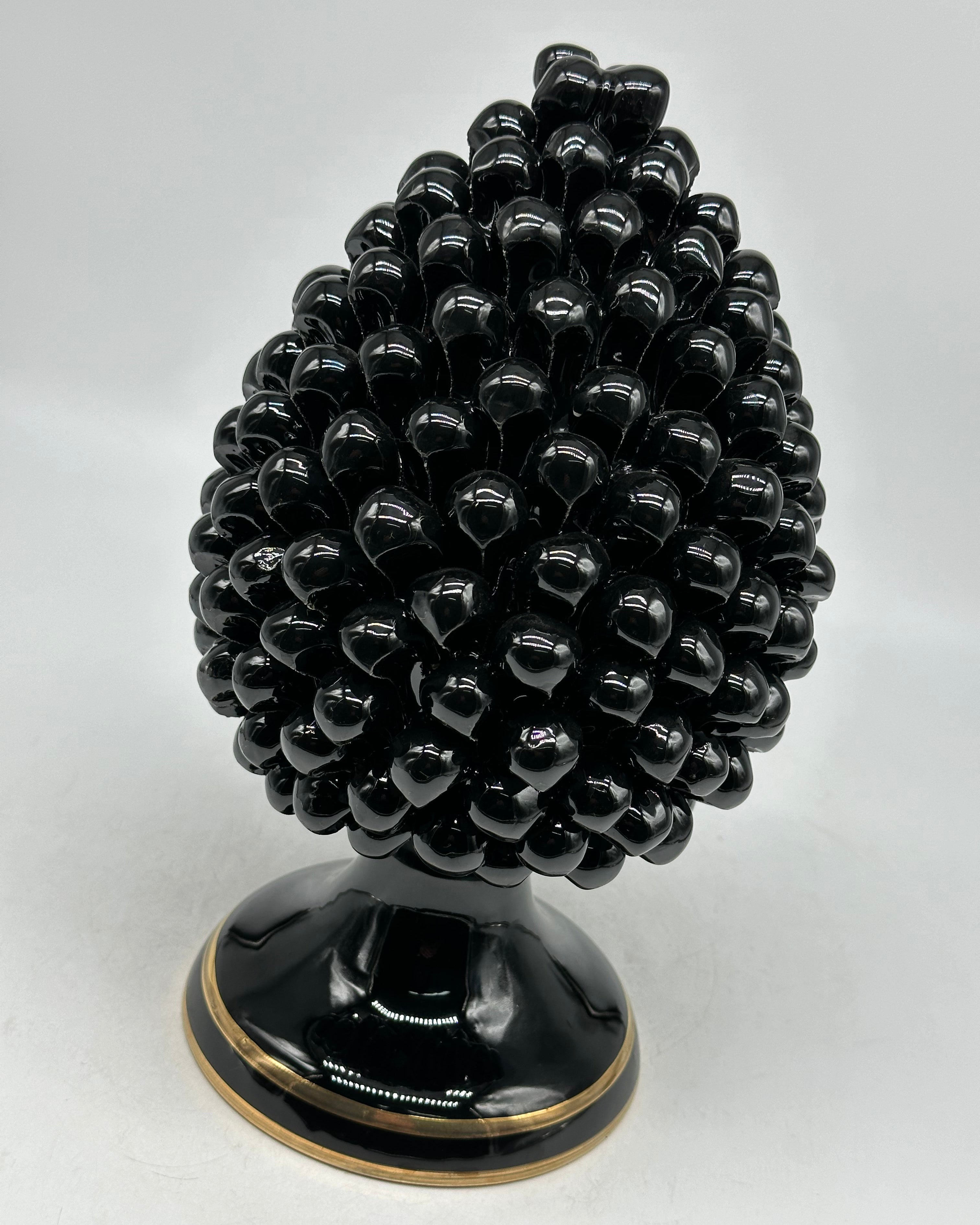 Pigna Ceramica Caltagirone cm H.25 Artigianale Nero Oro - PIGNE
