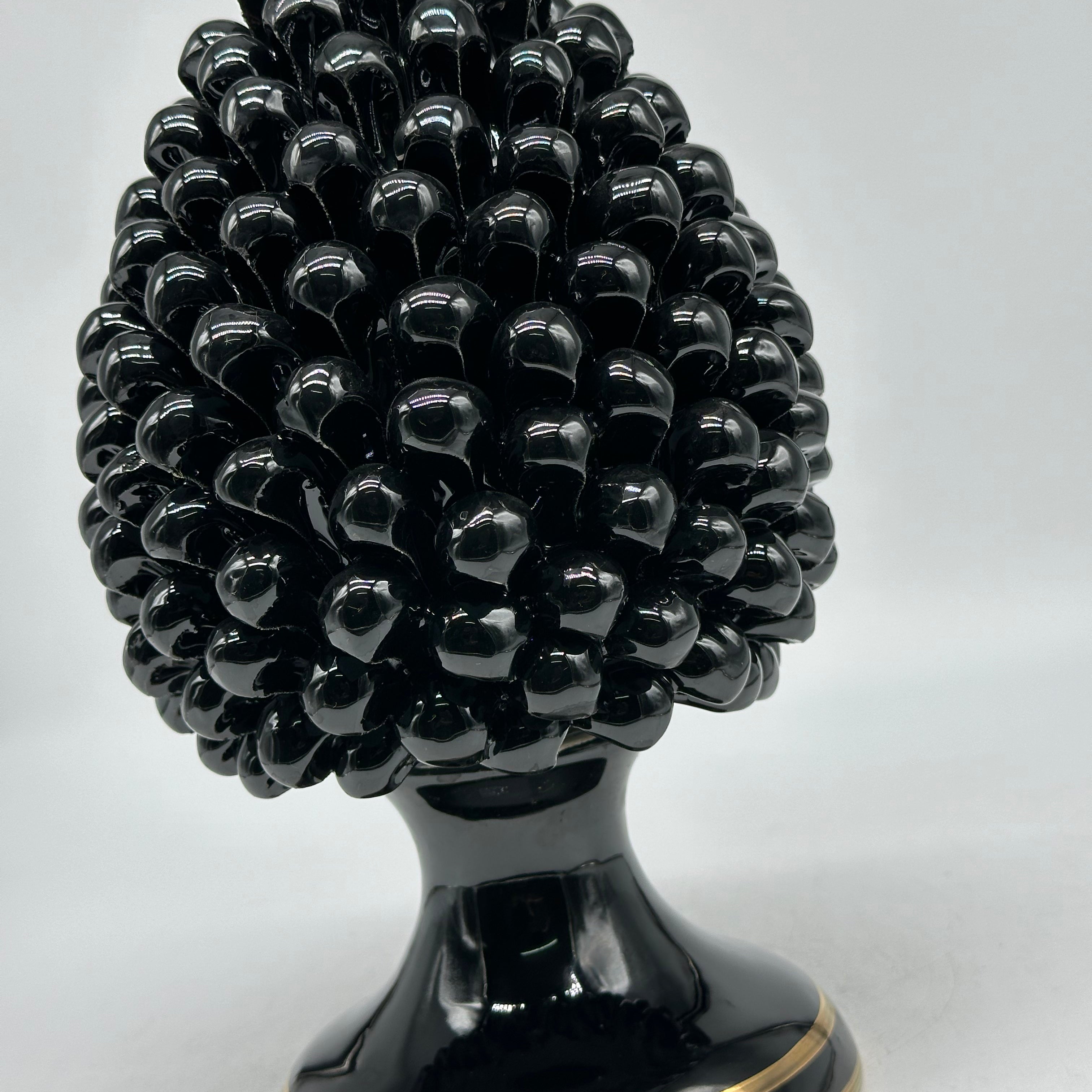 Pigna Ceramica Caltagirone cm H.25 Artigianale Nero Oro - PIGNE