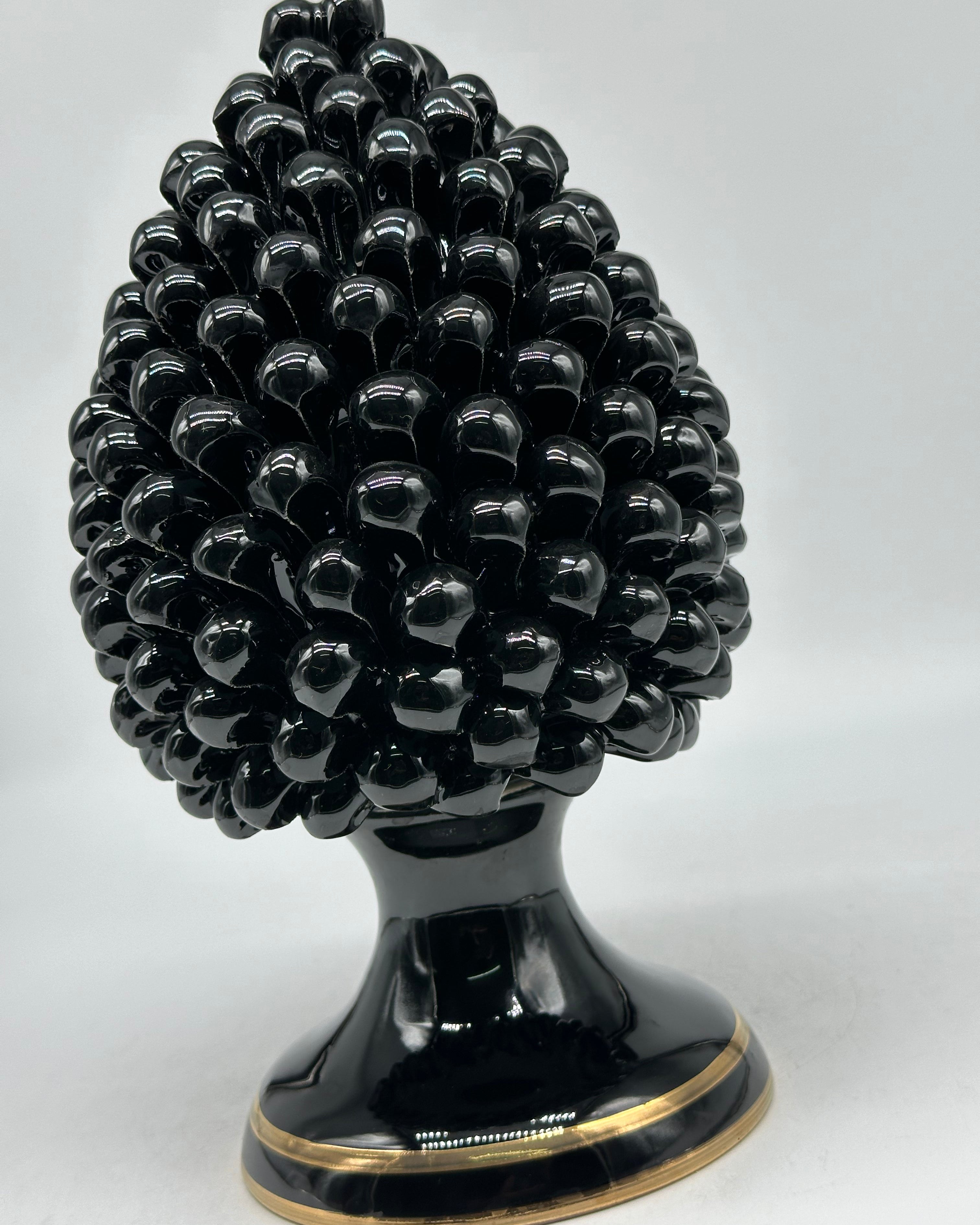Pigna Ceramica Caltagirone cm H.25 Artigianale Nero Oro - PIGNE