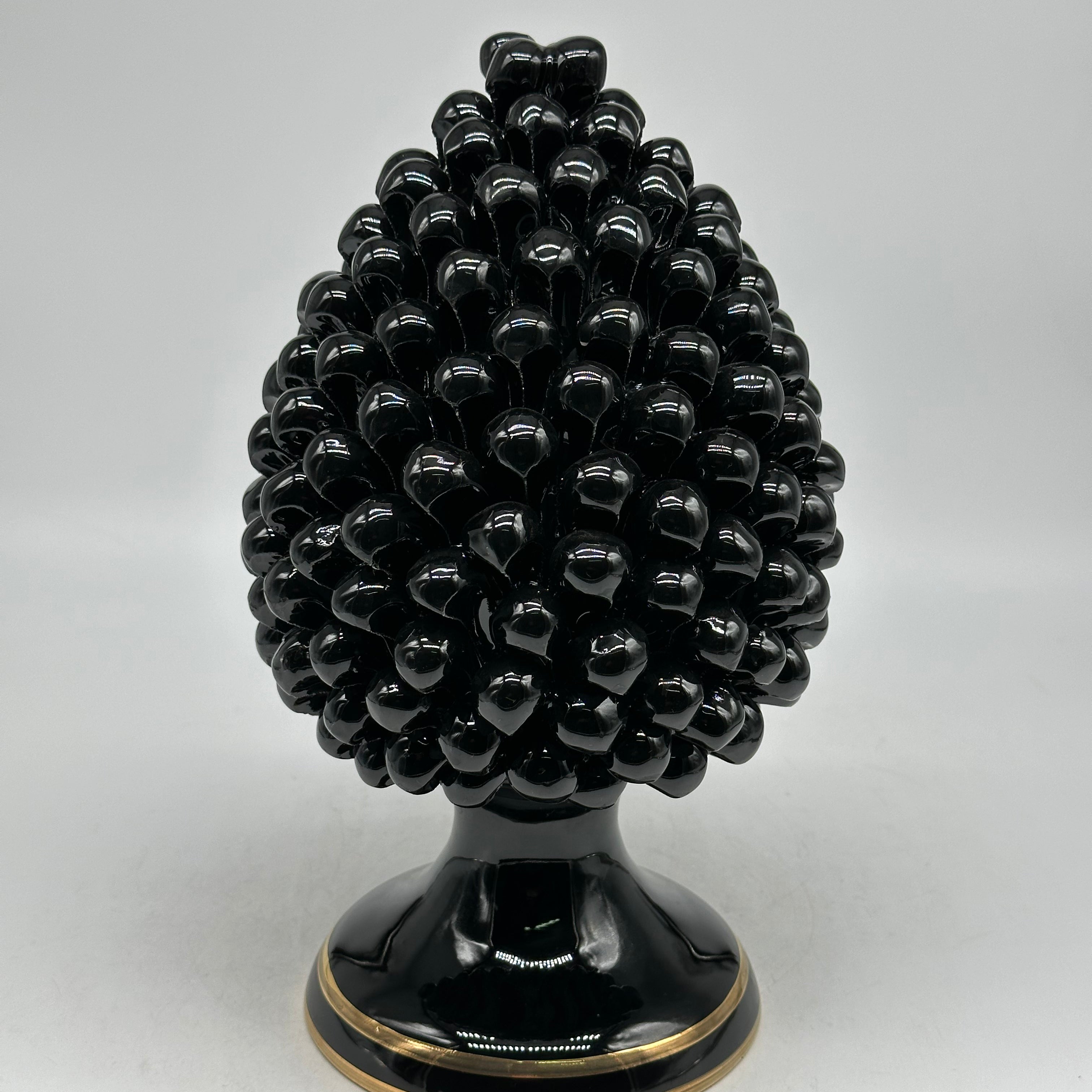 Pigna Ceramica Caltagirone cm H.25 Artigianale Nero Oro - PIGNE