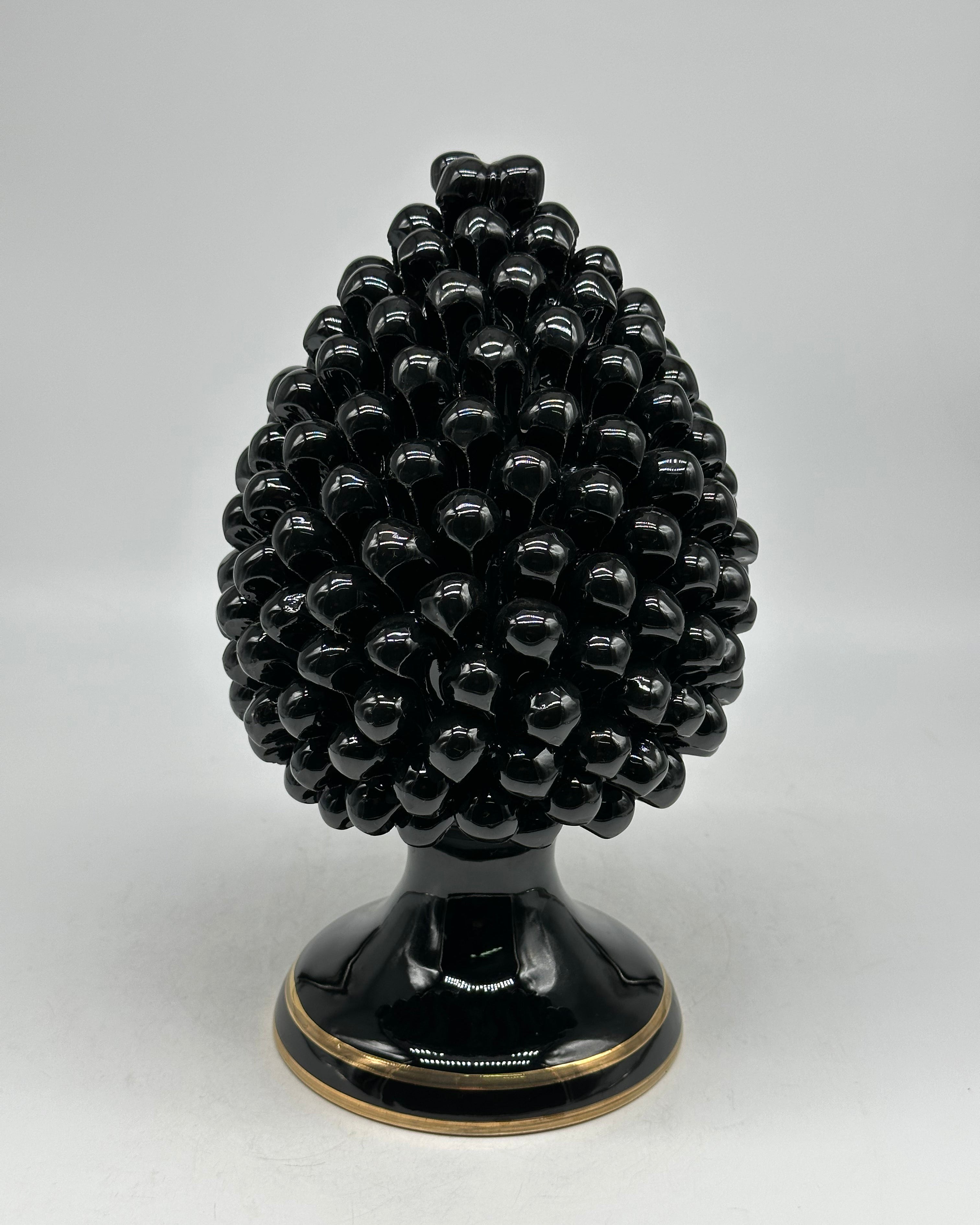 Pigna Ceramica Caltagirone cm H.25 Artigianale Nero Oro - PIGNE