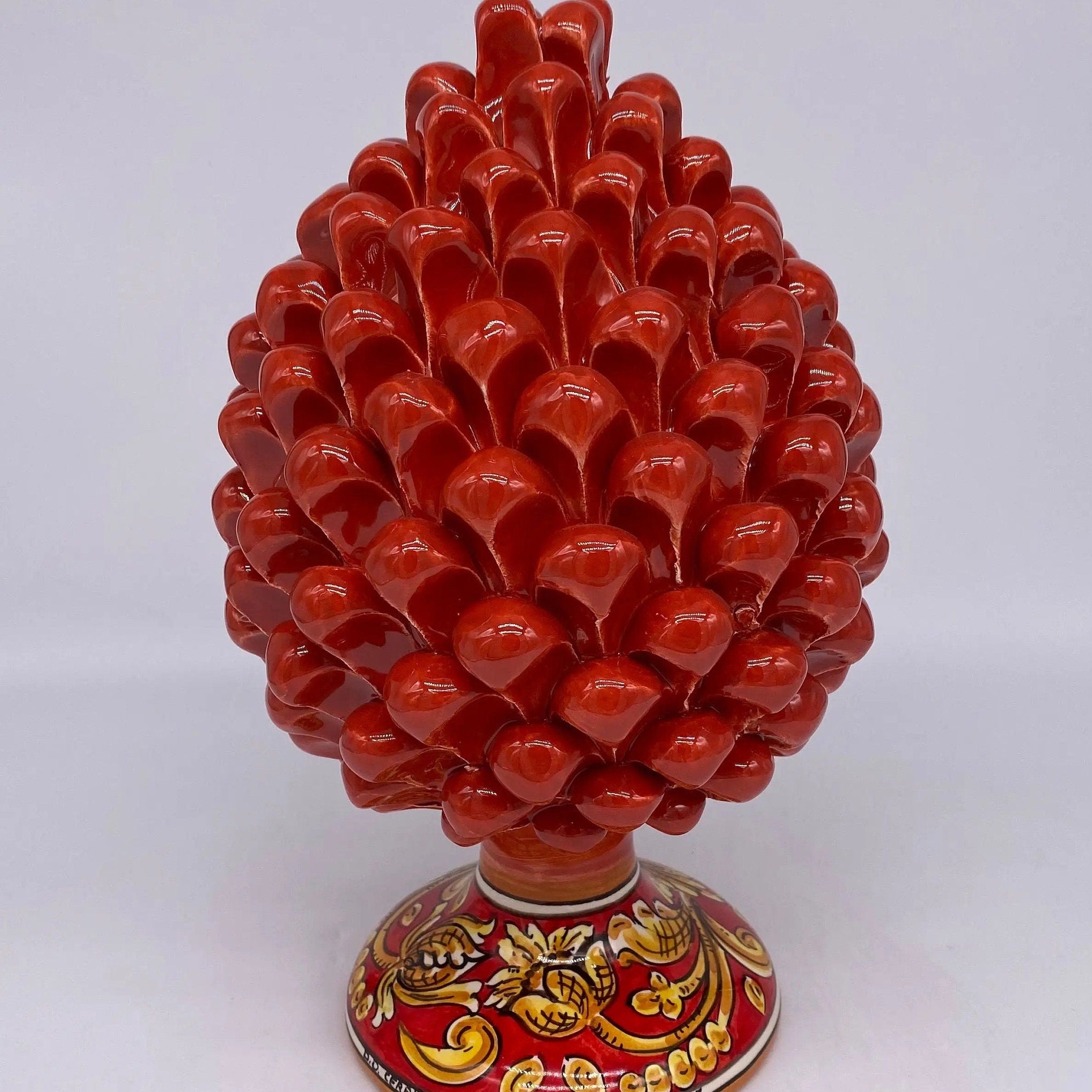 Pigna Ceramica Caltagirone cm H.25 Artigianale Rosso Base Decorata DD CERAMICHE SICILIANE