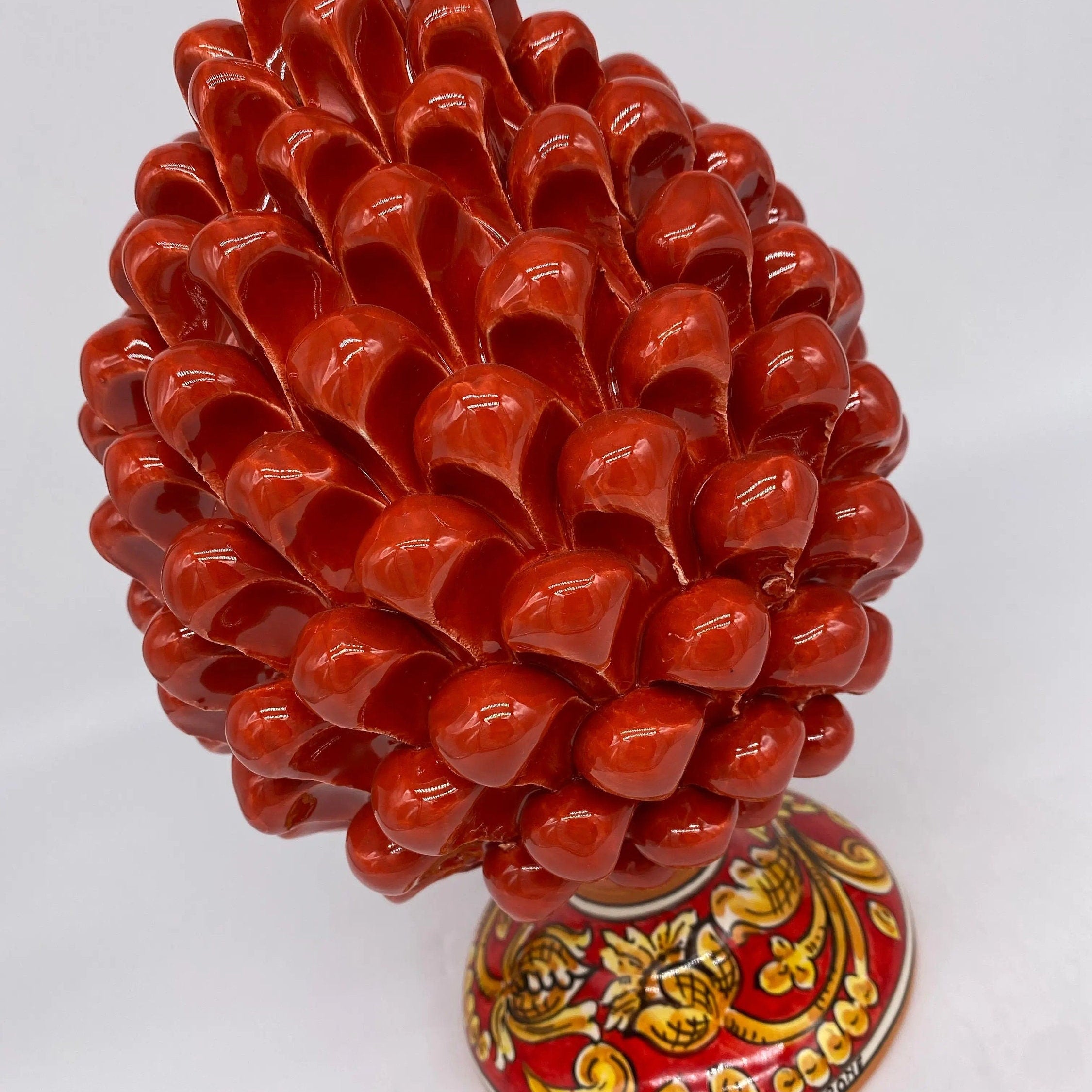Pigna Ceramica Caltagirone cm H.25 Artigianale Rosso Base Decorata DD CERAMICHE SICILIANE