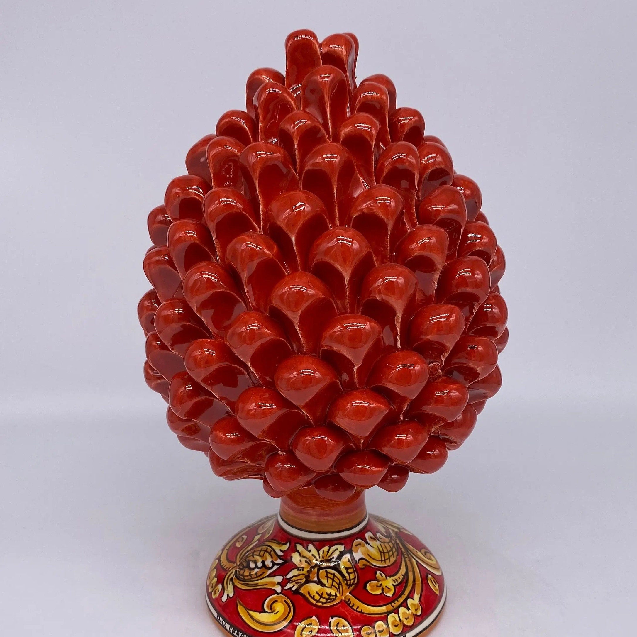 Pigna Ceramica Caltagirone cm H.25 Artigianale Rosso Base Decorata DD CERAMICHE SICILIANE