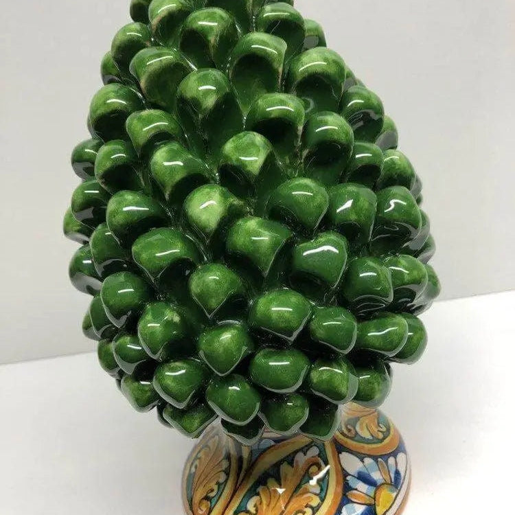 Pigna Ceramica Caltagirone cm H.25 Artigianale Verde Prato Base Decorata DD CERAMICHE SICILIANE