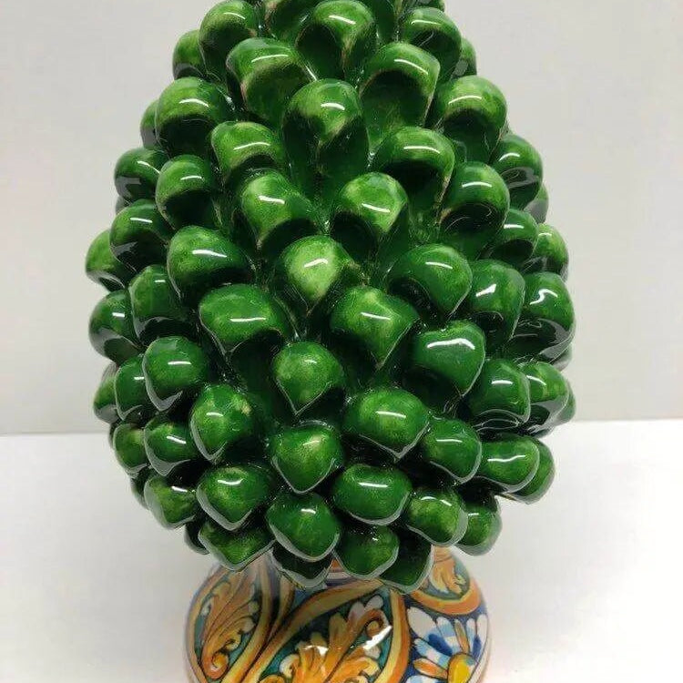 Pigna Ceramica Caltagirone cm H.25 Artigianale Verde Prato Base Decorata DD CERAMICHE SICILIANE