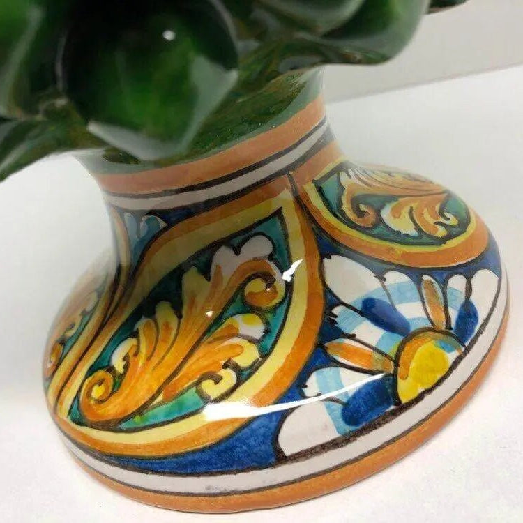 Pigna Ceramica Caltagirone cm H.25 Artigianale Verde Prato Base Decorata DD CERAMICHE SICILIANE