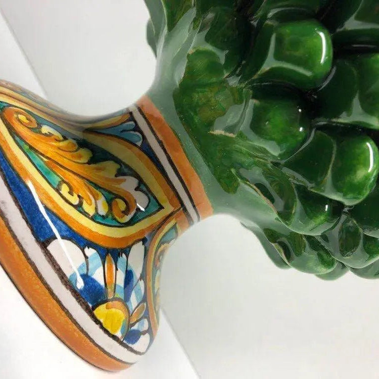 Pigna Ceramica Caltagirone cm H.25 Artigianale Verde Prato Base Decorata DD CERAMICHE SICILIANE