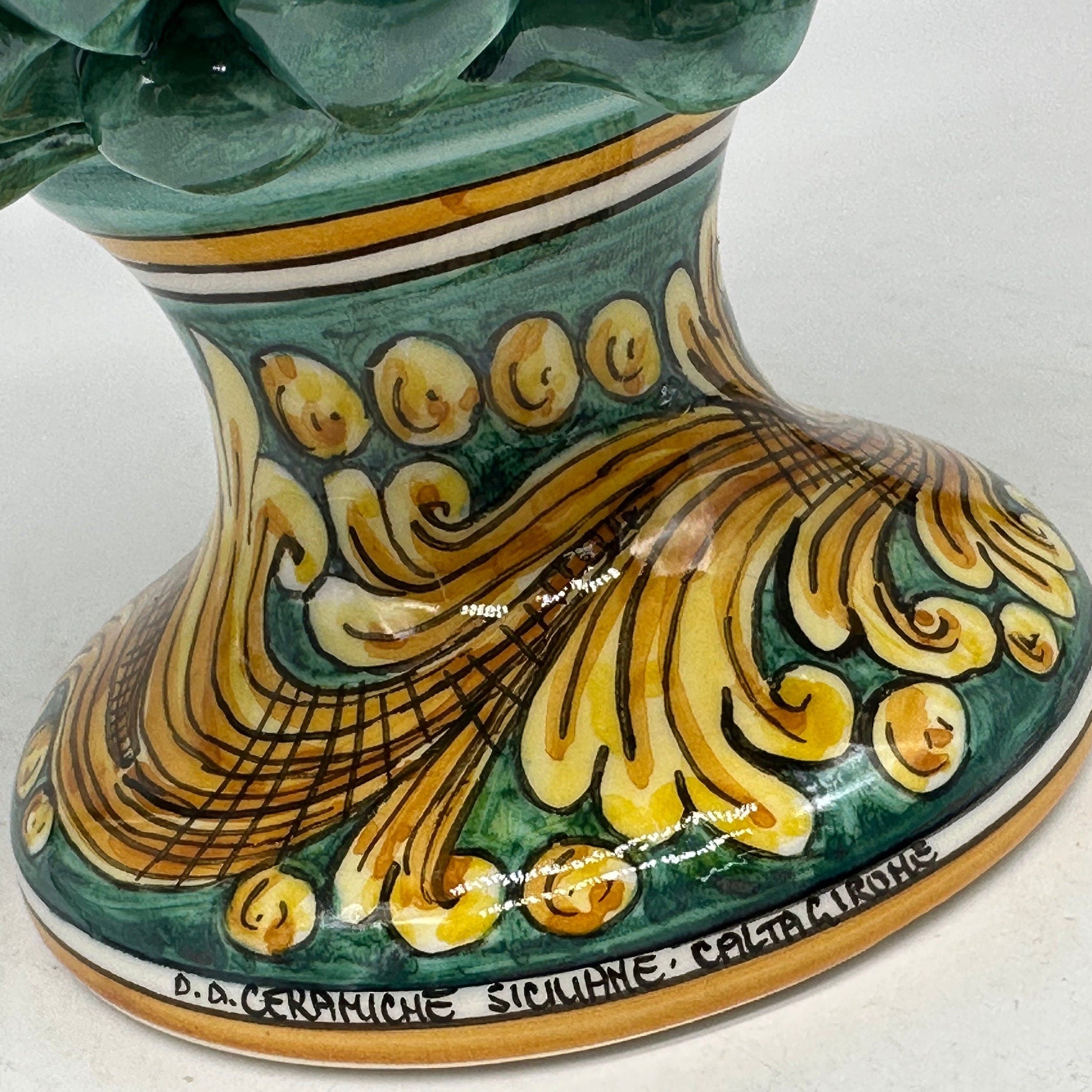 Pigna Ceramica Caltagirone cm H.25 Artigianale Verde Rame Base Decorata DD CERAMICHE SICILIANE