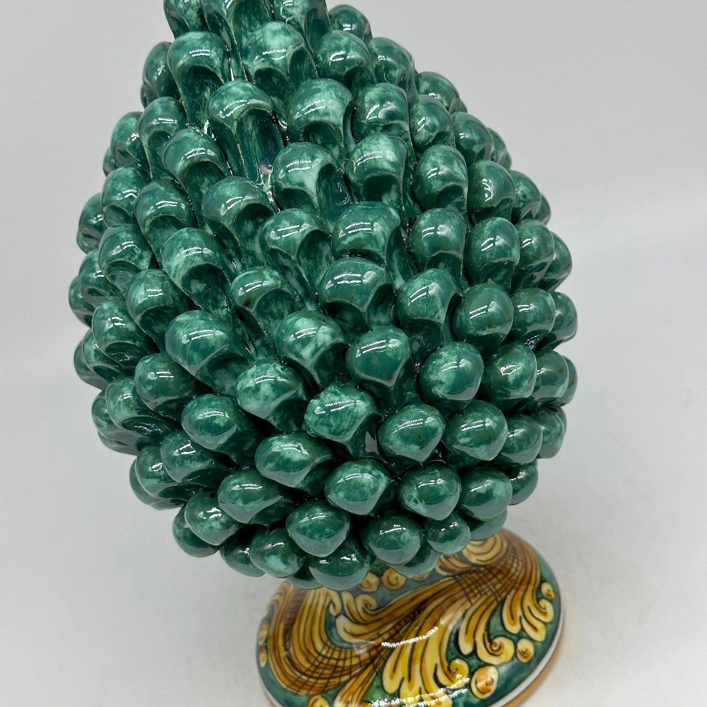 Pigna Ceramica Caltagirone cm H.25 Artigianale Verde Rame Base Decorata DD CERAMICHE SICILIANE