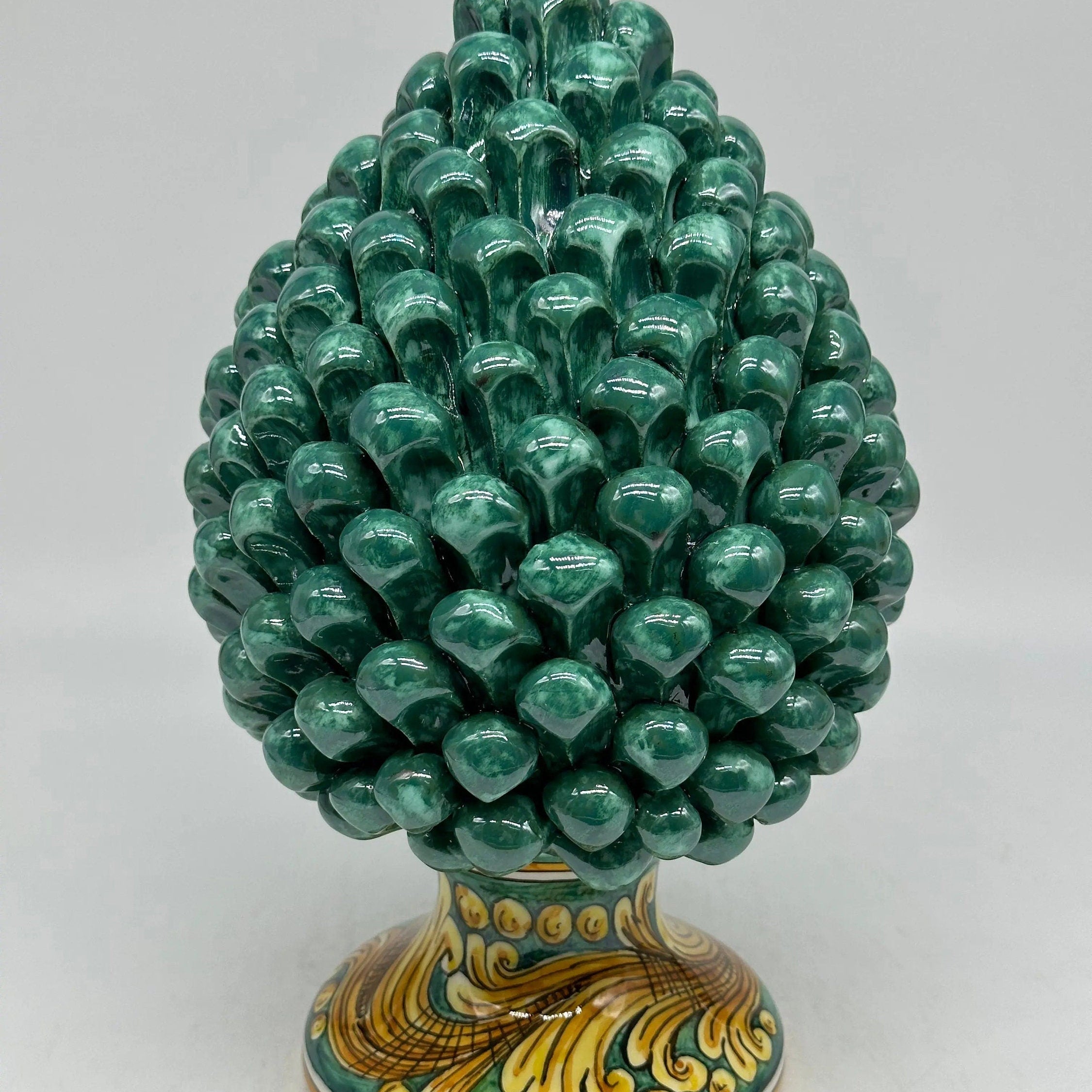 Pigna Ceramica Caltagirone cm H.25 Artigianale Verde Rame Base Decorata DD CERAMICHE SICILIANE