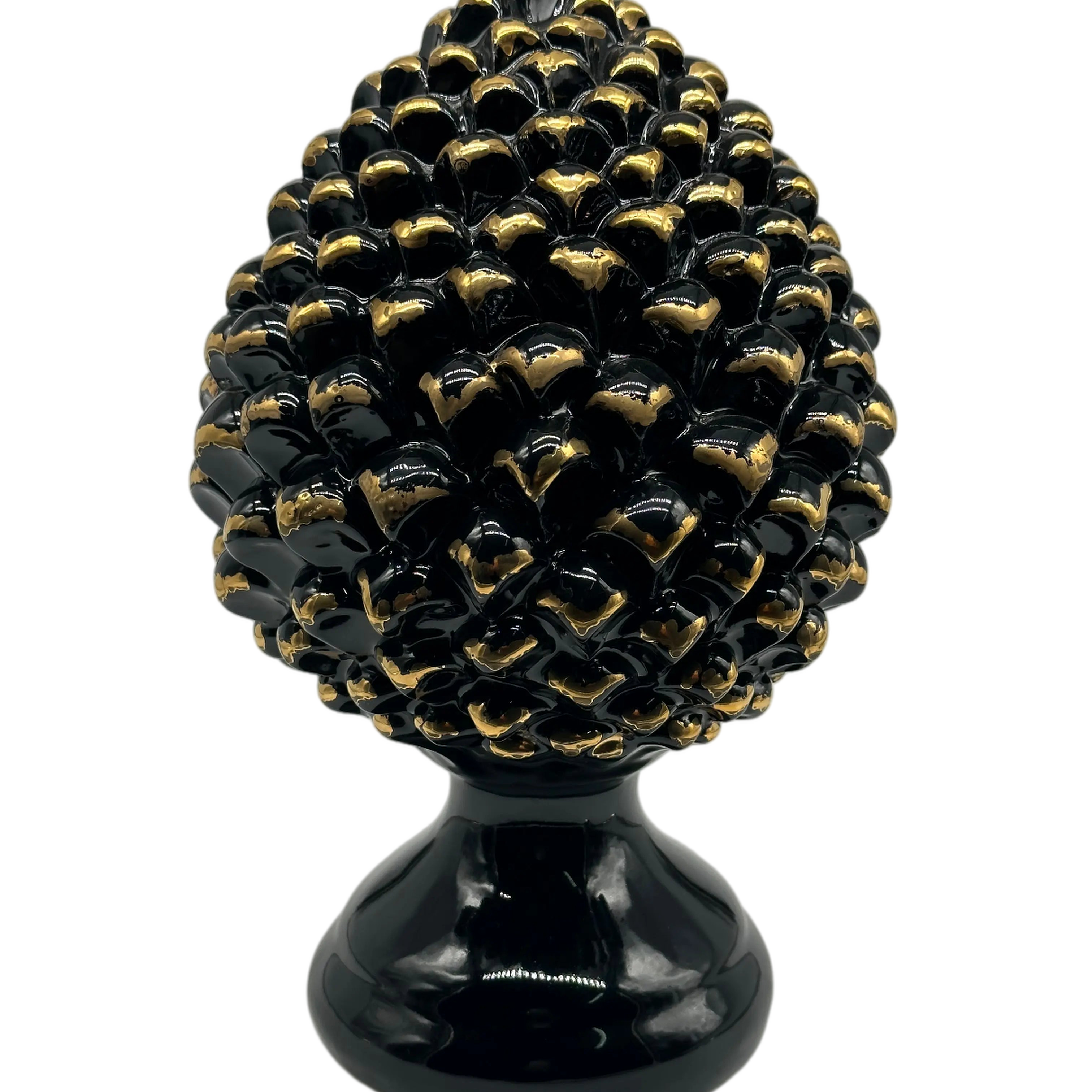 Pigna Ceramica Caltagirone cm H.28 L.17 Artigianale Nero Oro Linea Luis DD CERAMICHE SICILIANE