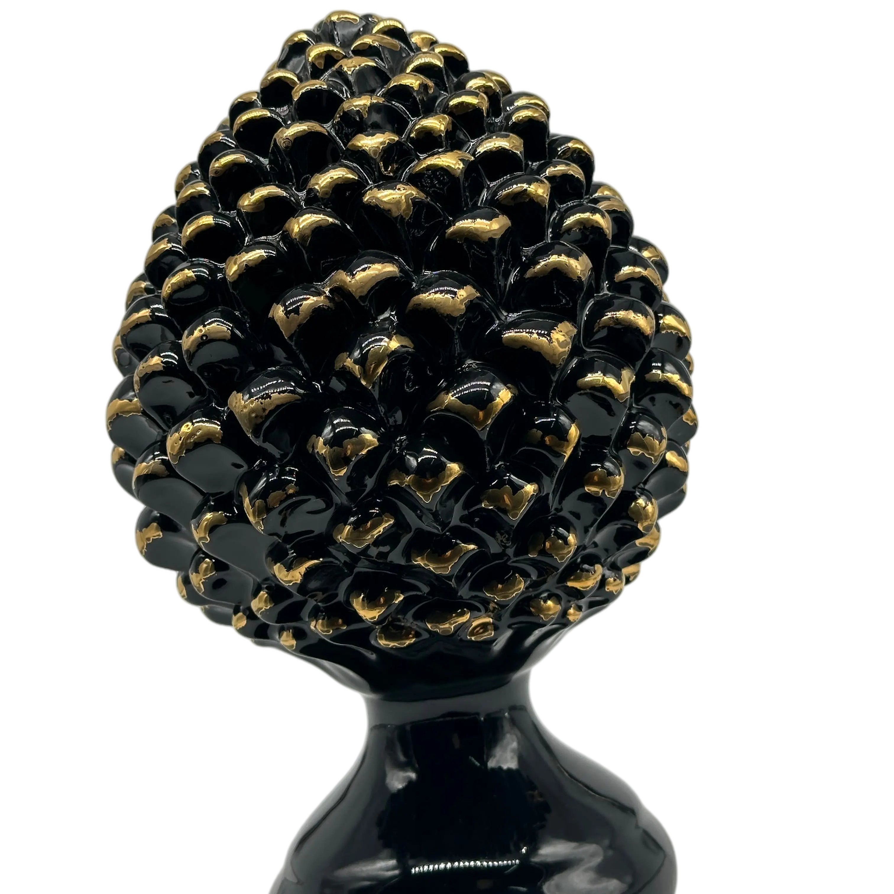 Pigna Ceramica Caltagirone cm H.28 L.17 Artigianale Nero Oro Linea Luis DD CERAMICHE SICILIANE