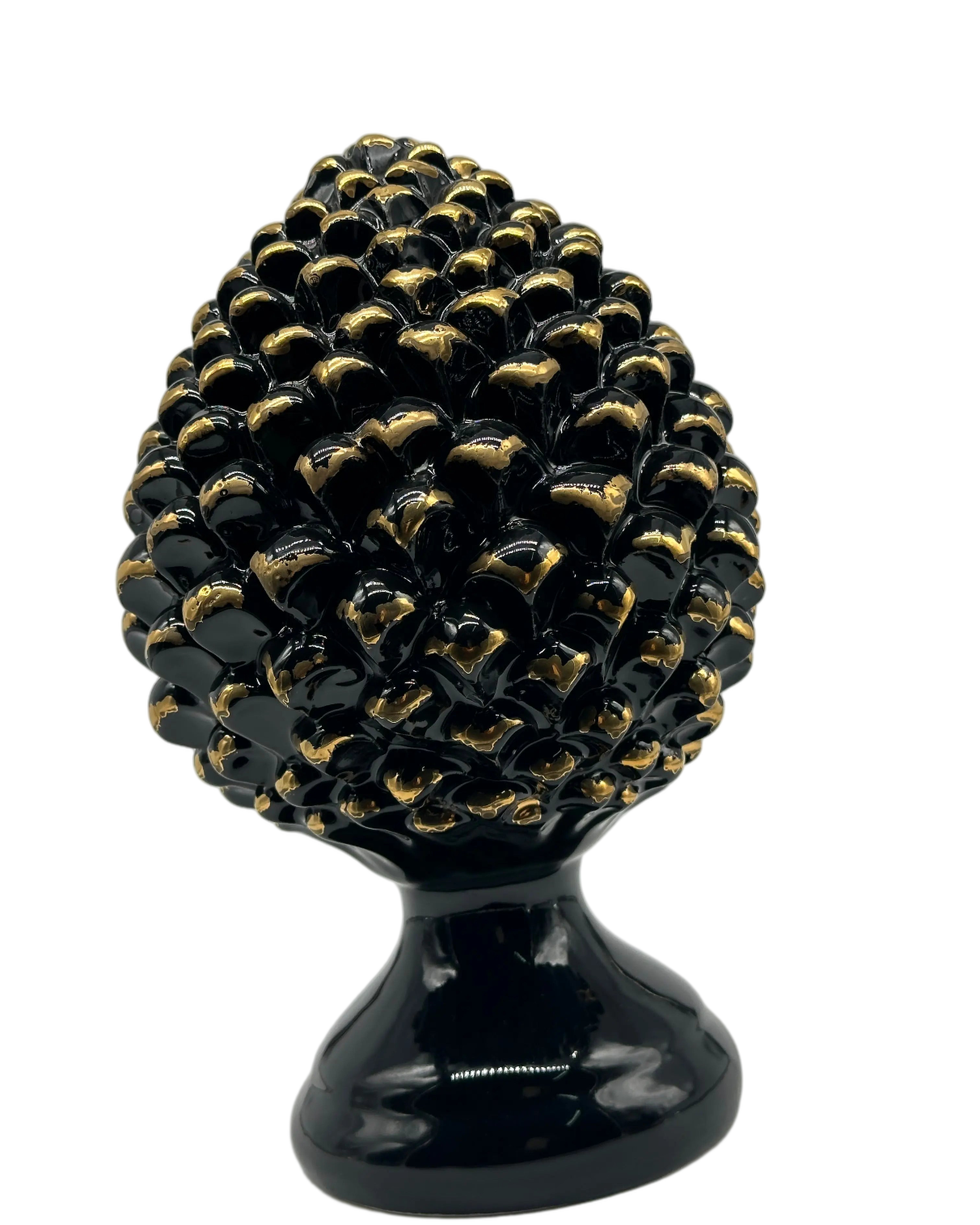 Pigna Ceramica Caltagirone cm H.28 L.17 Artigianale Nero Oro Linea Luis DD CERAMICHE SICILIANE