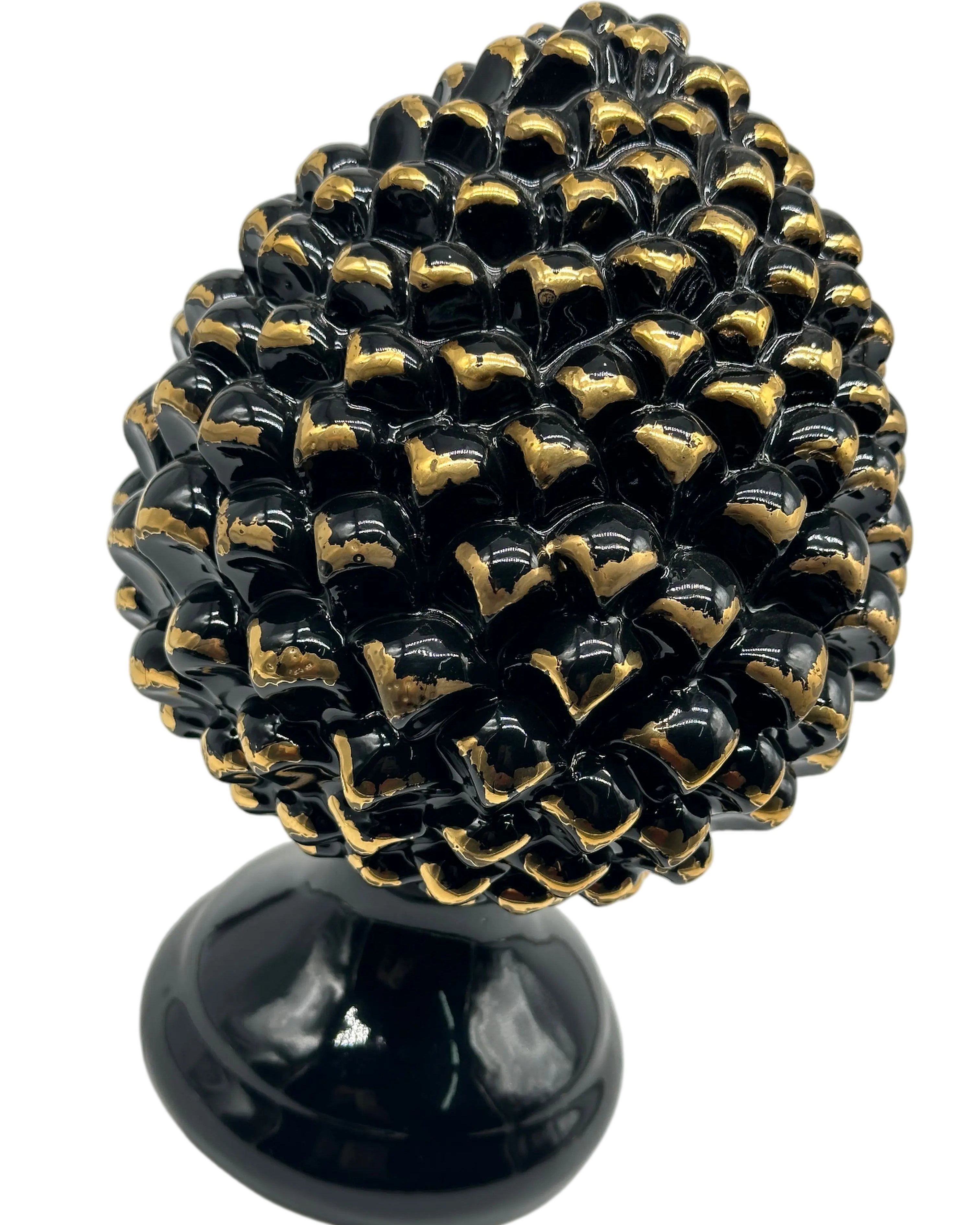 Pigna Ceramica Caltagirone cm H.28 L.17 Artigianale Nero Oro Linea Luis DD CERAMICHE SICILIANE