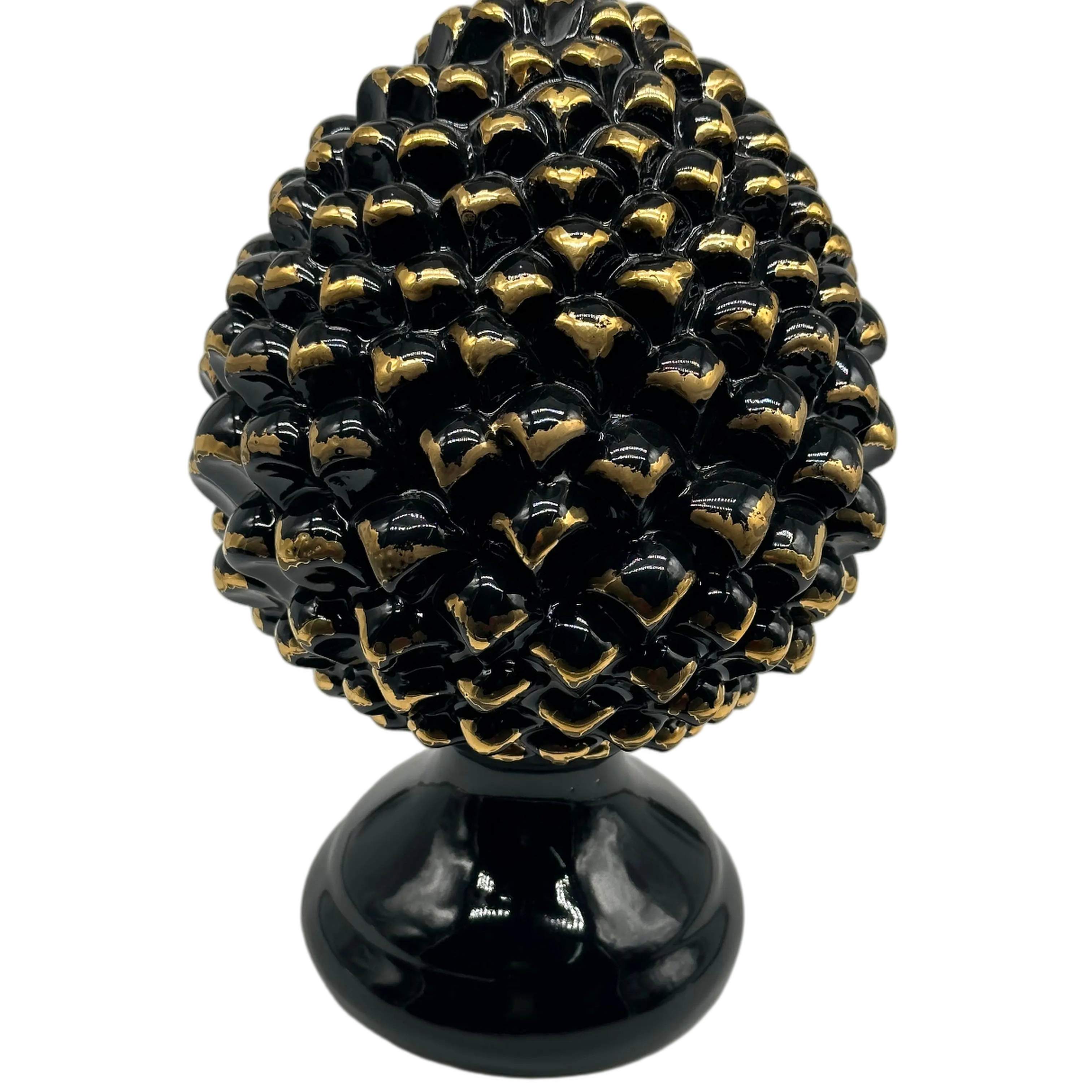Pigna Ceramica Caltagirone cm H.28 L.17 Artigianale Nero Oro Linea Luis DD CERAMICHE SICILIANE
