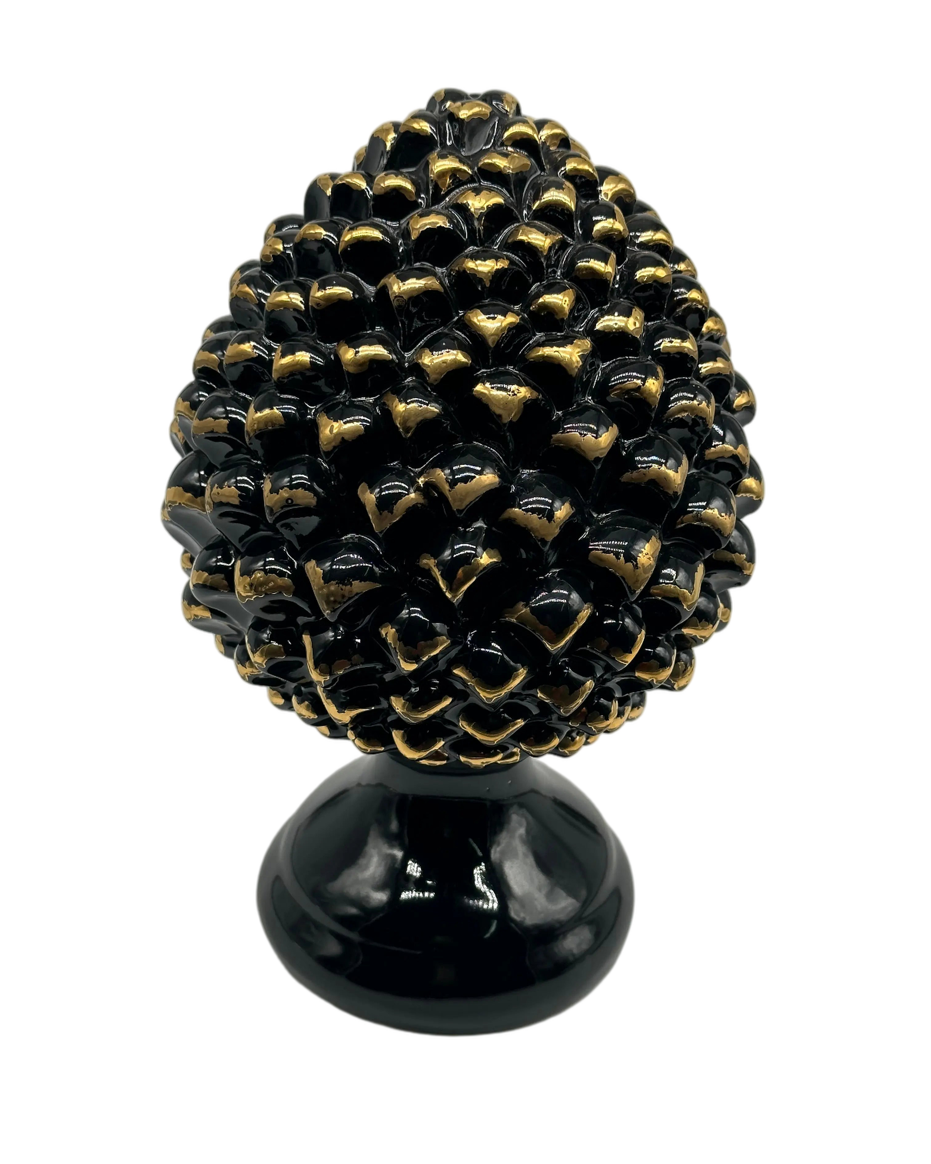 Pigna Ceramica Caltagirone cm H.28 L.17 Artigianale Nero Oro Linea Luis DD CERAMICHE SICILIANE