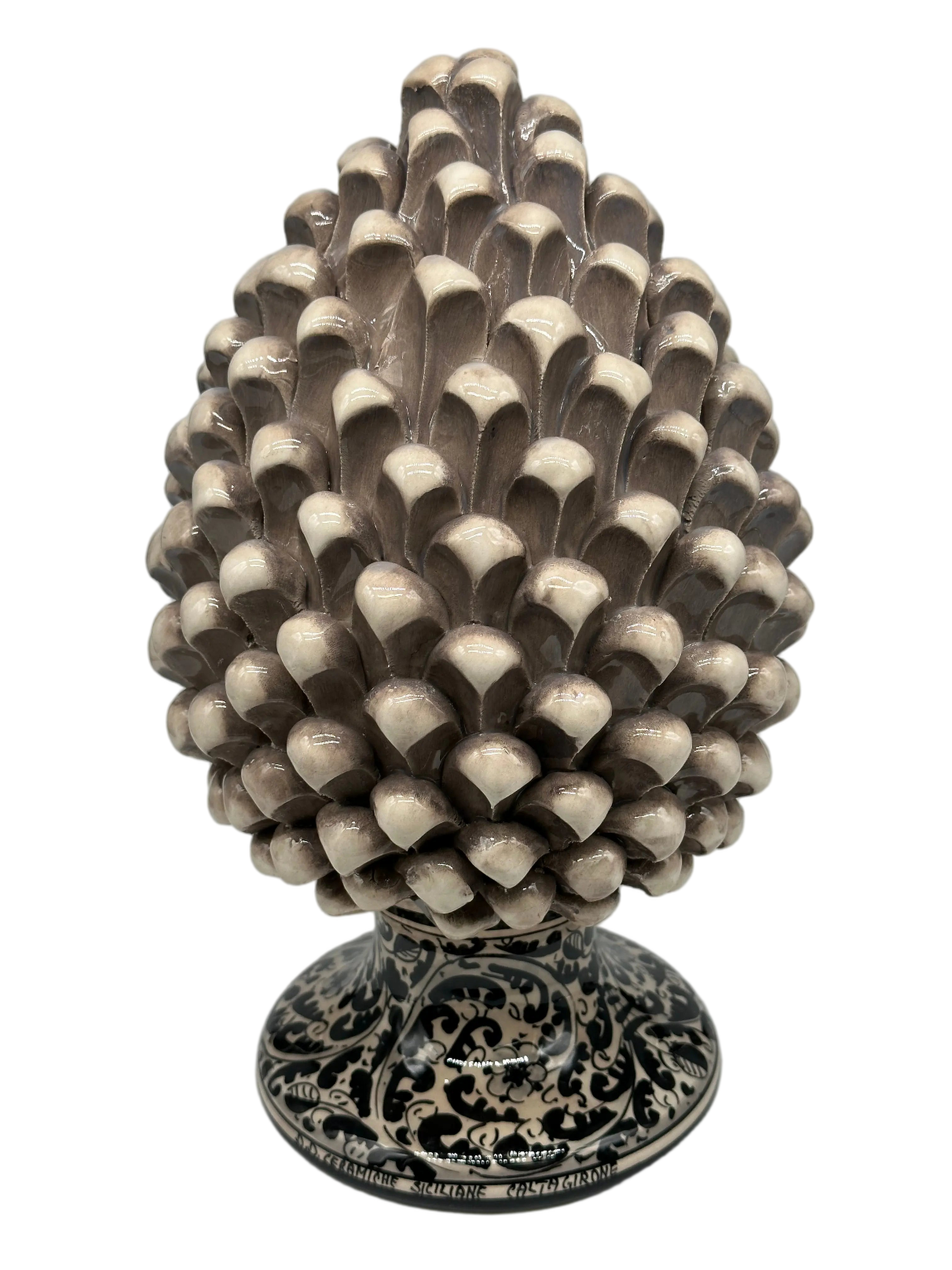 Pigna Ceramica Caltagirone cm H.30 Artigianale Beige Base Decorata DD CERAMICHE SICILIANE