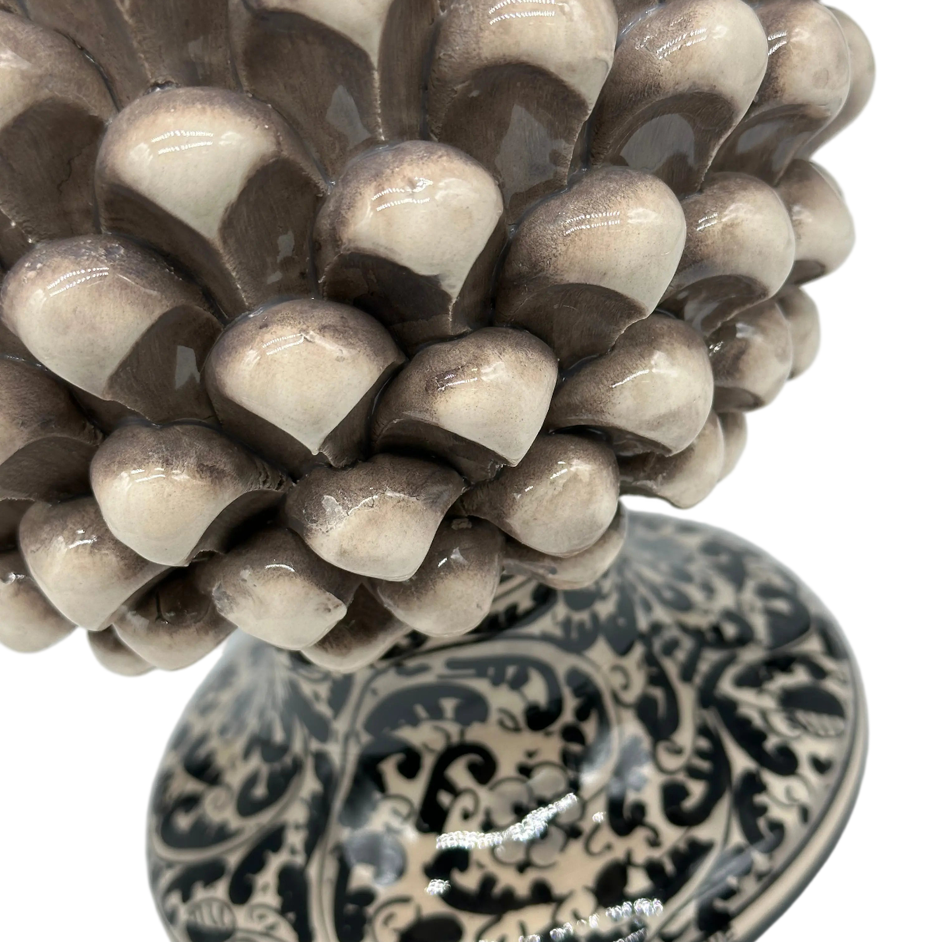 Pigna Ceramica Caltagirone cm H.30 Artigianale Beige Base Decorata DD CERAMICHE SICILIANE
