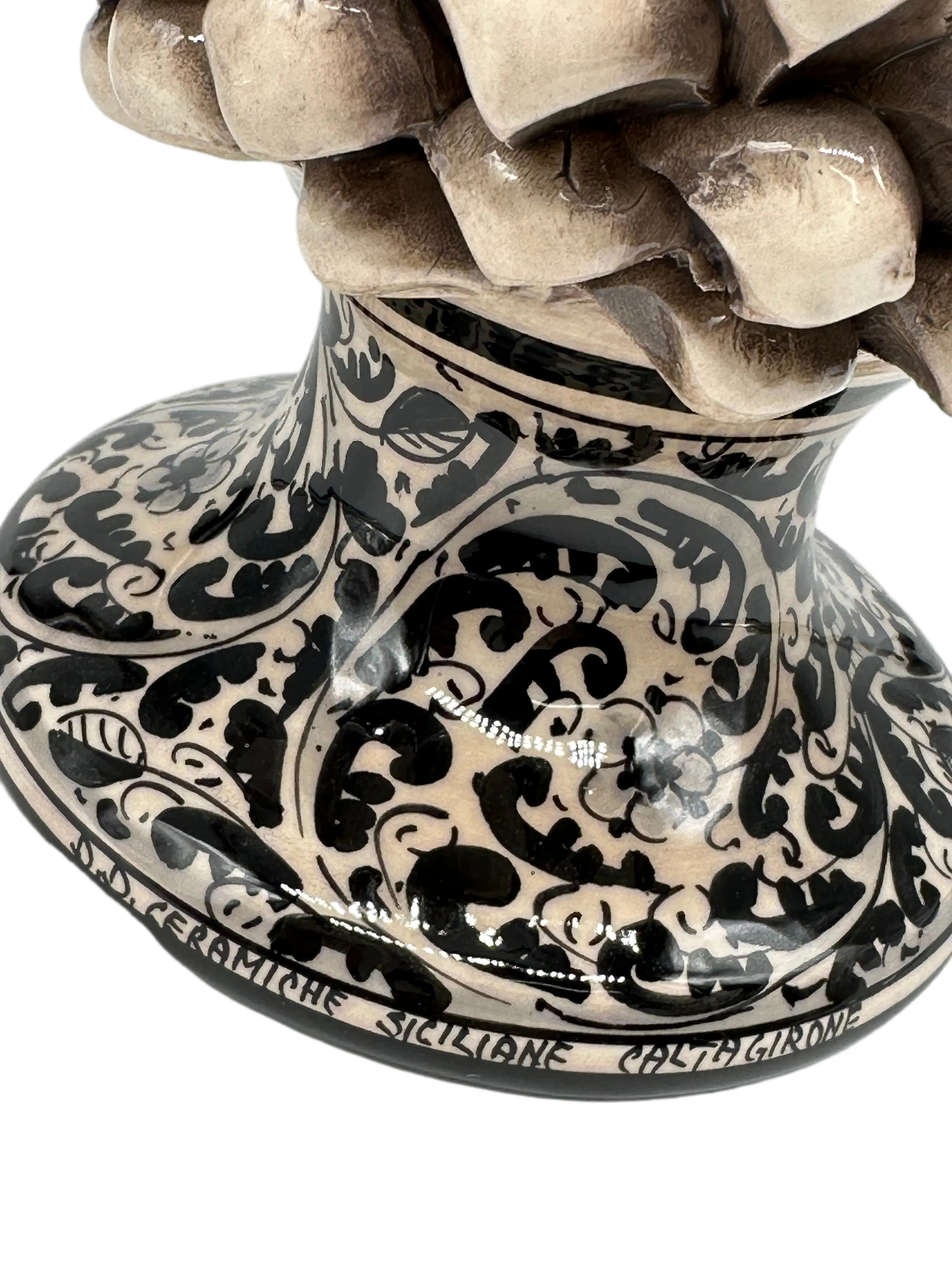 Pigna Ceramica Caltagirone cm H.30 Artigianale Beige Base Decorata DD CERAMICHE SICILIANE