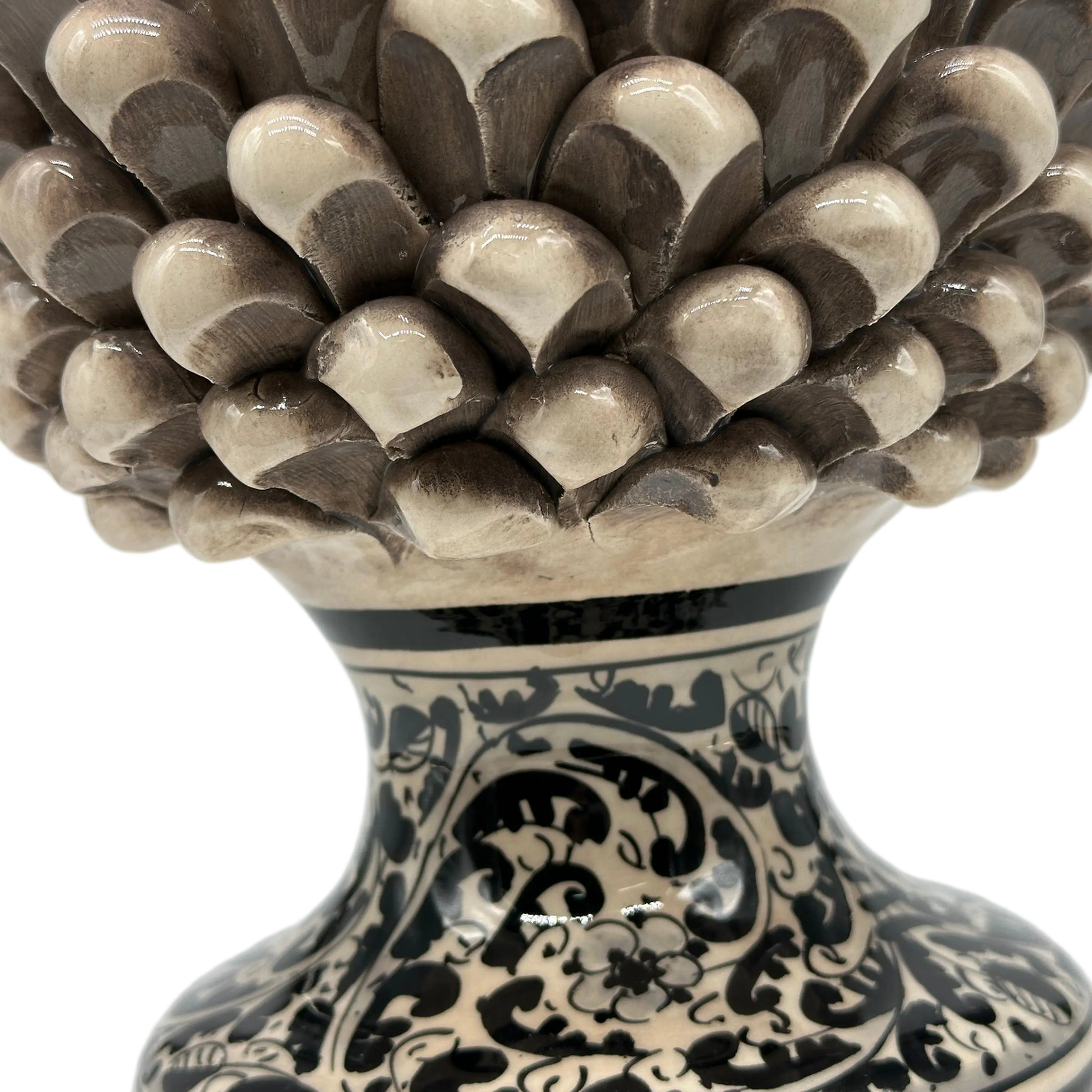 Pigna Ceramica Caltagirone cm H.30 Artigianale Beige Base Decorata DD CERAMICHE SICILIANE