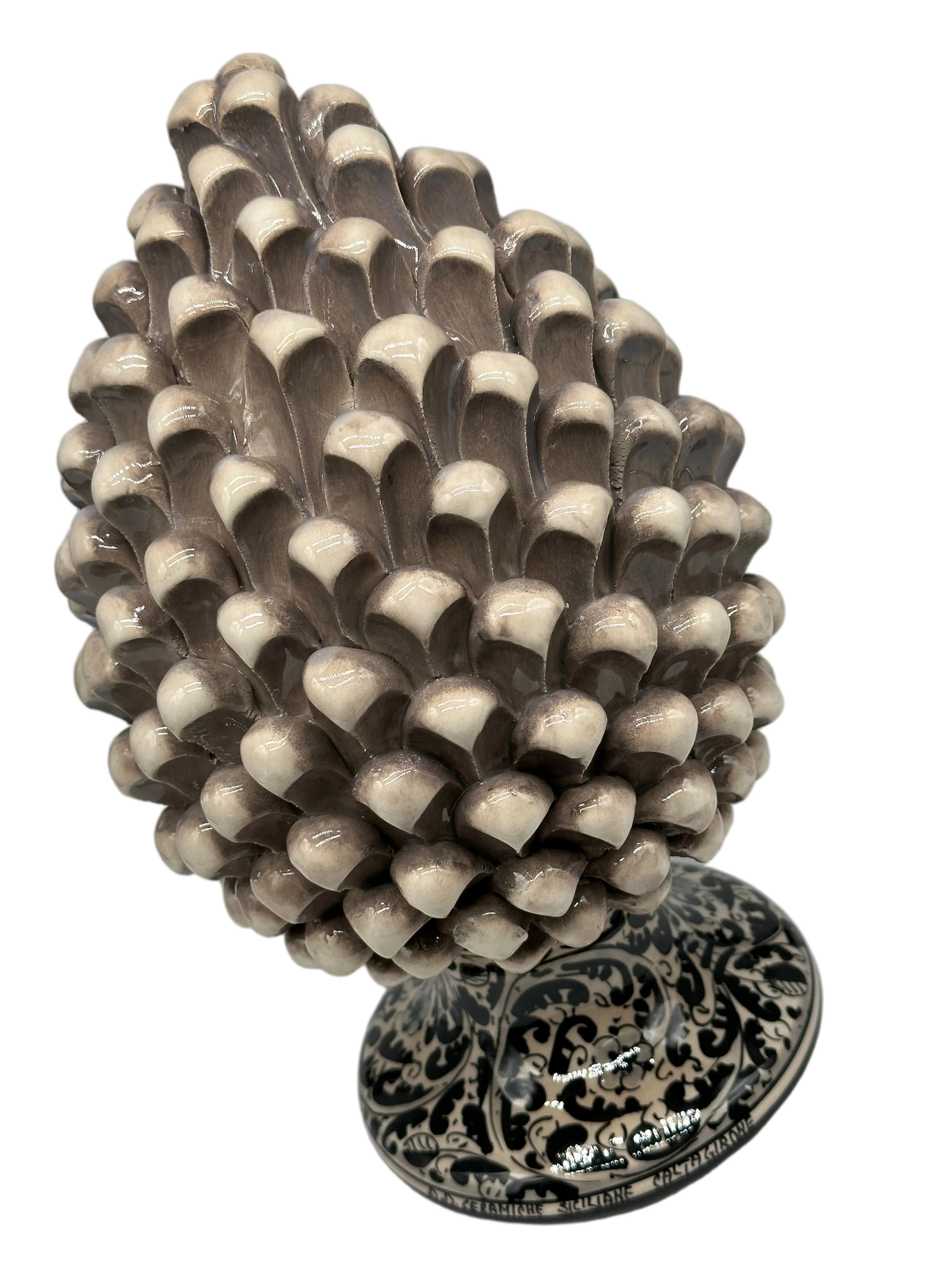 Pigna Ceramica Caltagirone cm H.30 Artigianale Beige Base Decorata DD CERAMICHE SICILIANE