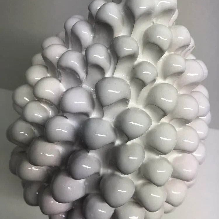 Pigna Ceramica Caltagirone cm H.30 Artigianale Bianco Base Decorata Nero DD CERAMICHE SICILIANE
