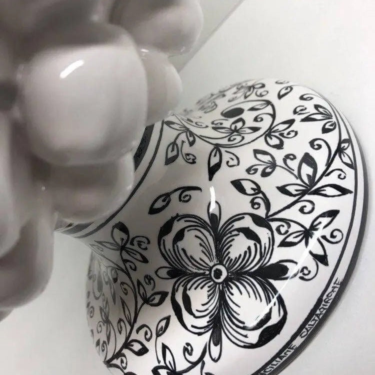 Pigna Ceramica Caltagirone cm H.30 Artigianale Bianco Base Decorata Nero DD CERAMICHE SICILIANE