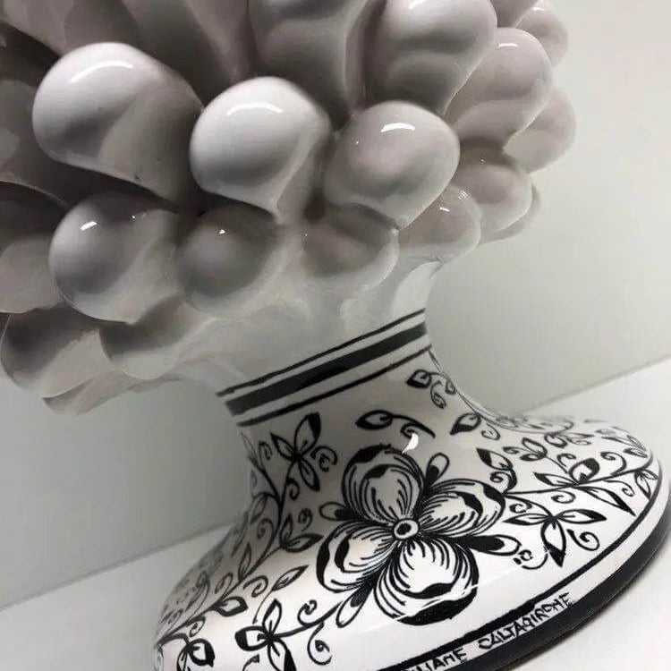 Pigna Ceramica Caltagirone cm H.30 Artigianale Bianco Base Decorata Nero DD CERAMICHE SICILIANE