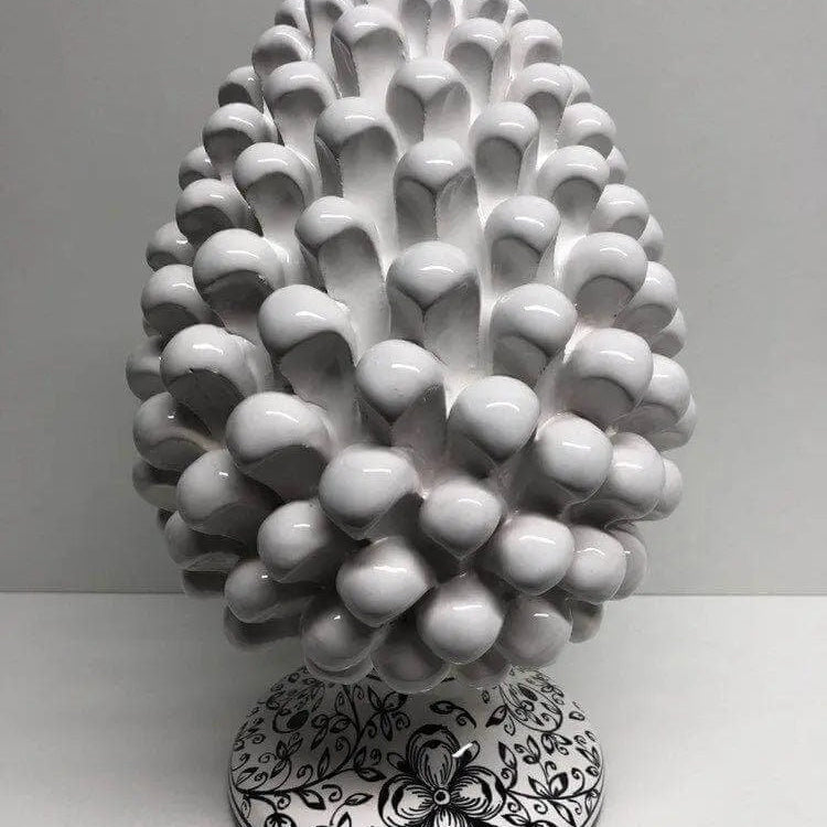 Pigna Ceramica Caltagirone cm H.30 Artigianale Bianco Base Decorata Nero DD CERAMICHE SICILIANE