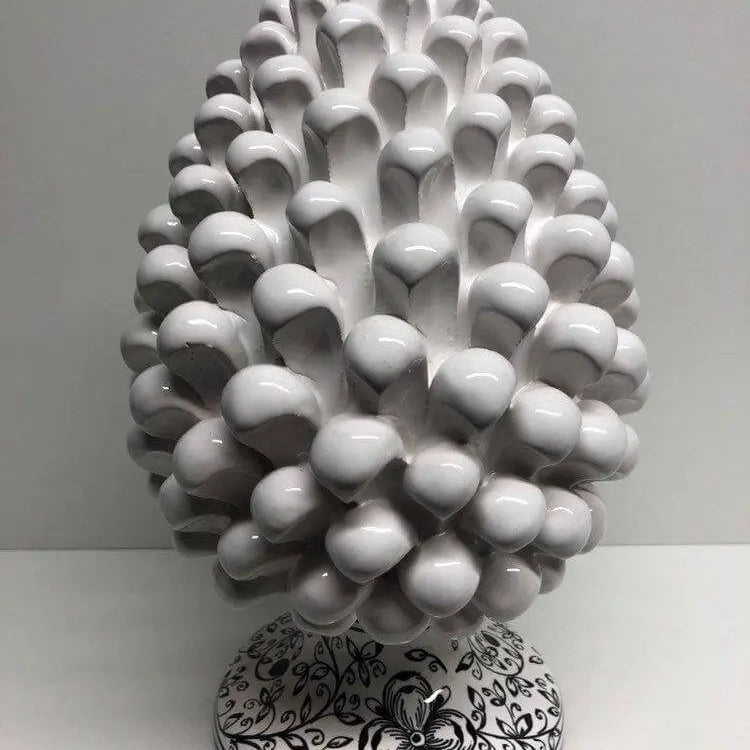 Pigna Ceramica Caltagirone cm H.30 Artigianale Bianco Base Decorata Nero DD CERAMICHE SICILIANE