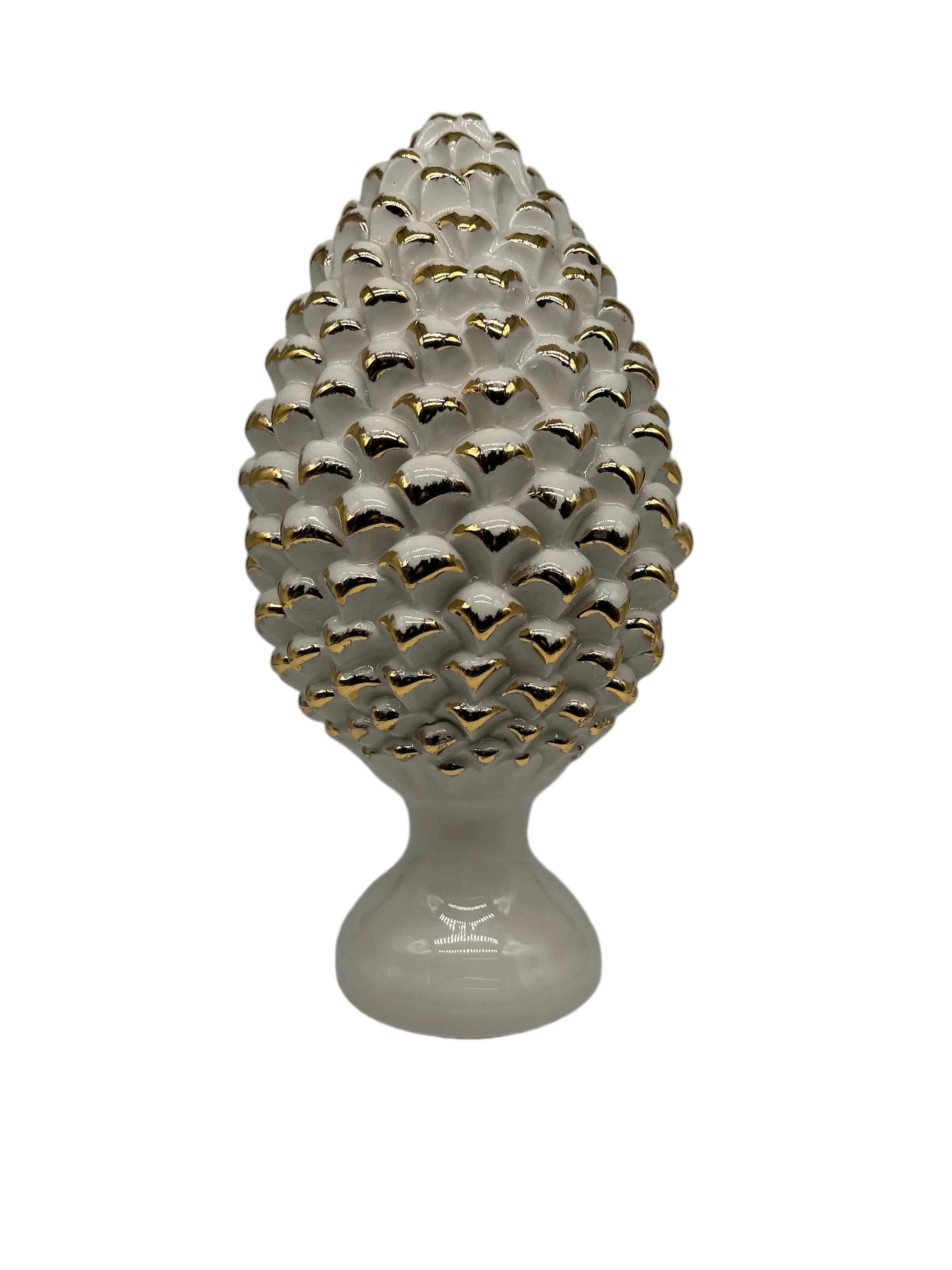 Pigna Ceramica Caltagirone cm H.30 Artigianale Bianco Oro Linea Luis DD CERAMICHE SICILIANE