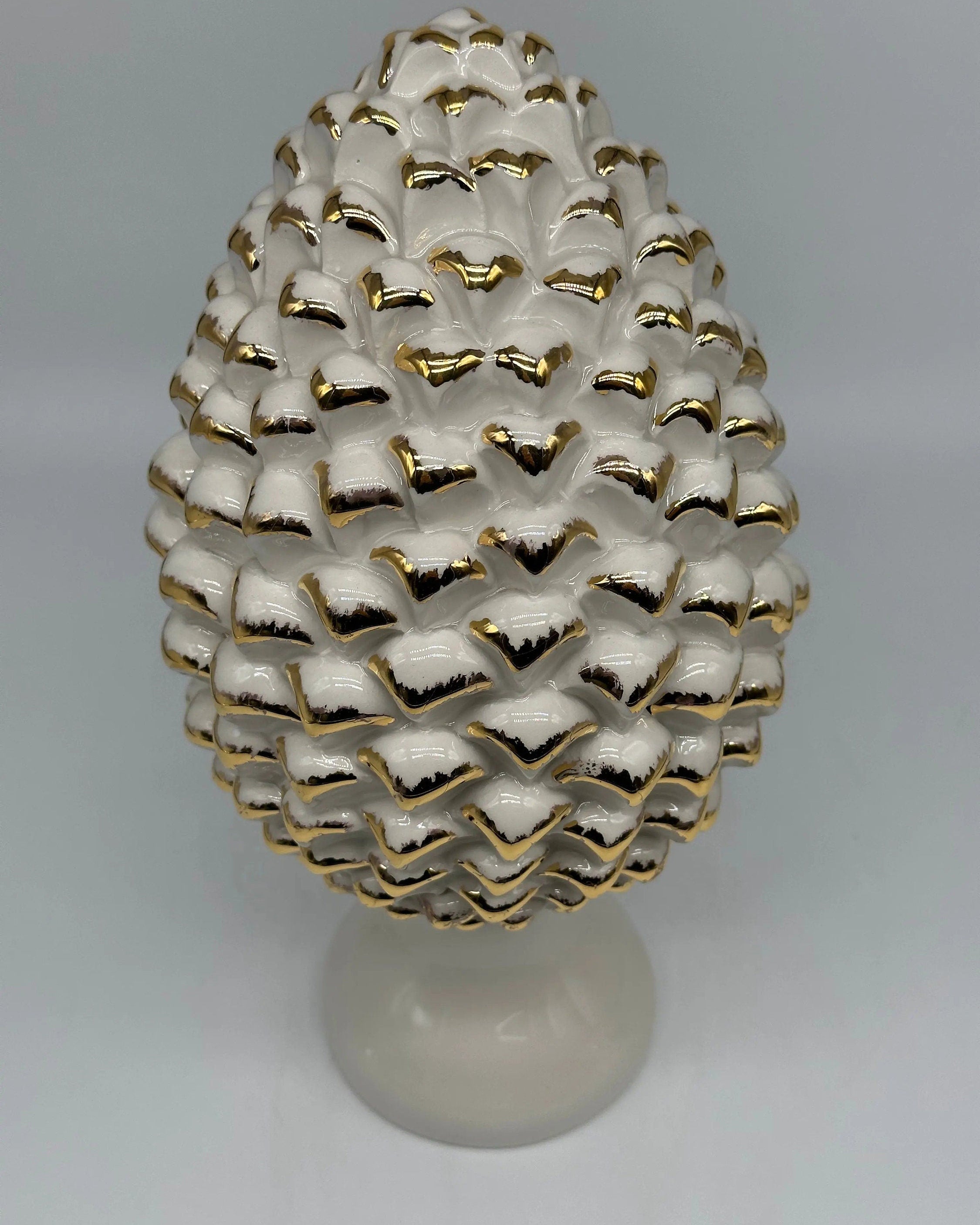 Pigna Ceramica Caltagirone cm H.30 Artigianale Bianco Oro Linea Luis DD CERAMICHE SICILIANE