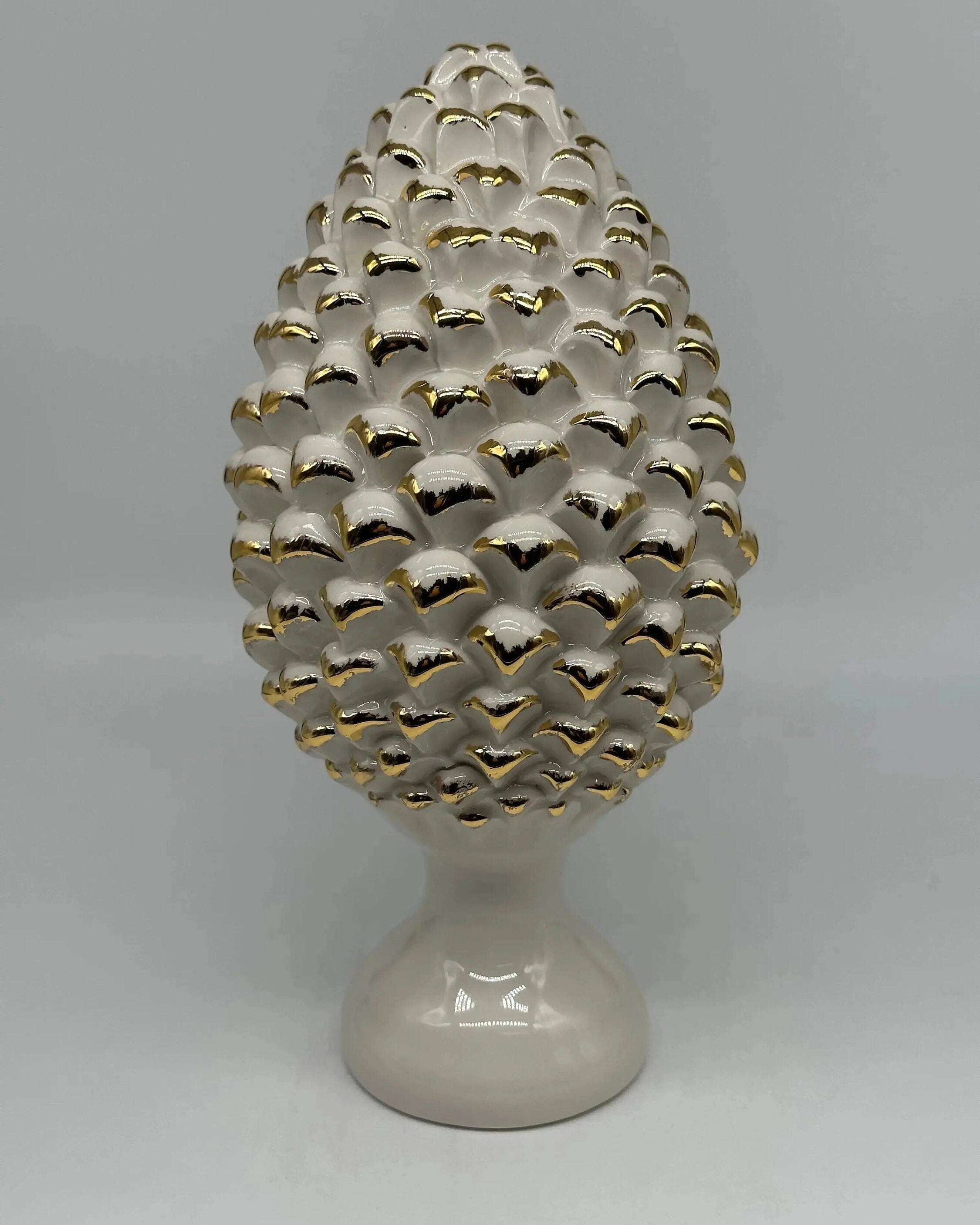 Pigna Ceramica Caltagirone cm H.30 Artigianale Bianco Oro Linea Luis DD CERAMICHE SICILIANE