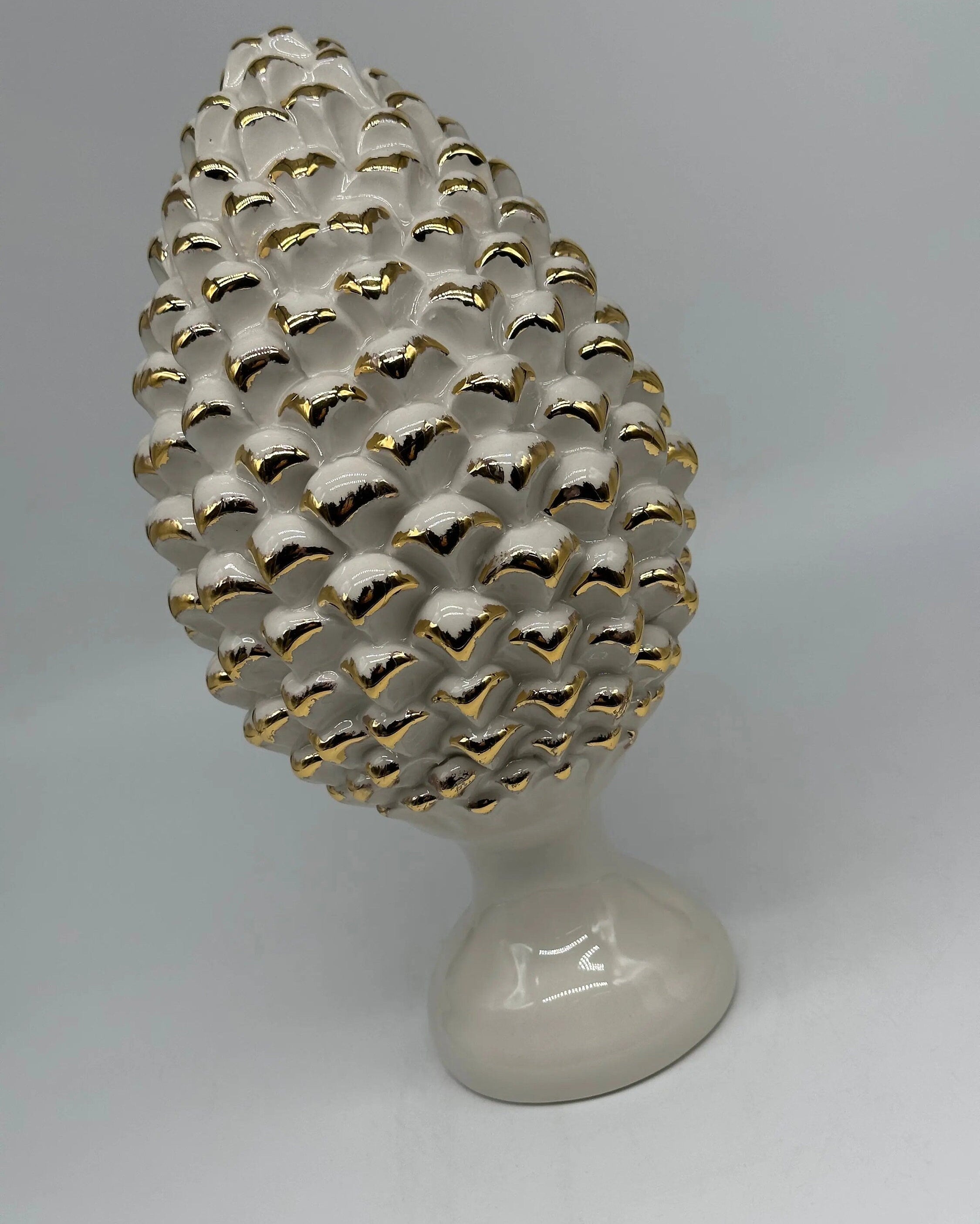 Pigna Ceramica Caltagirone cm H.30 Artigianale Bianco Oro Linea Luis DD CERAMICHE SICILIANE
