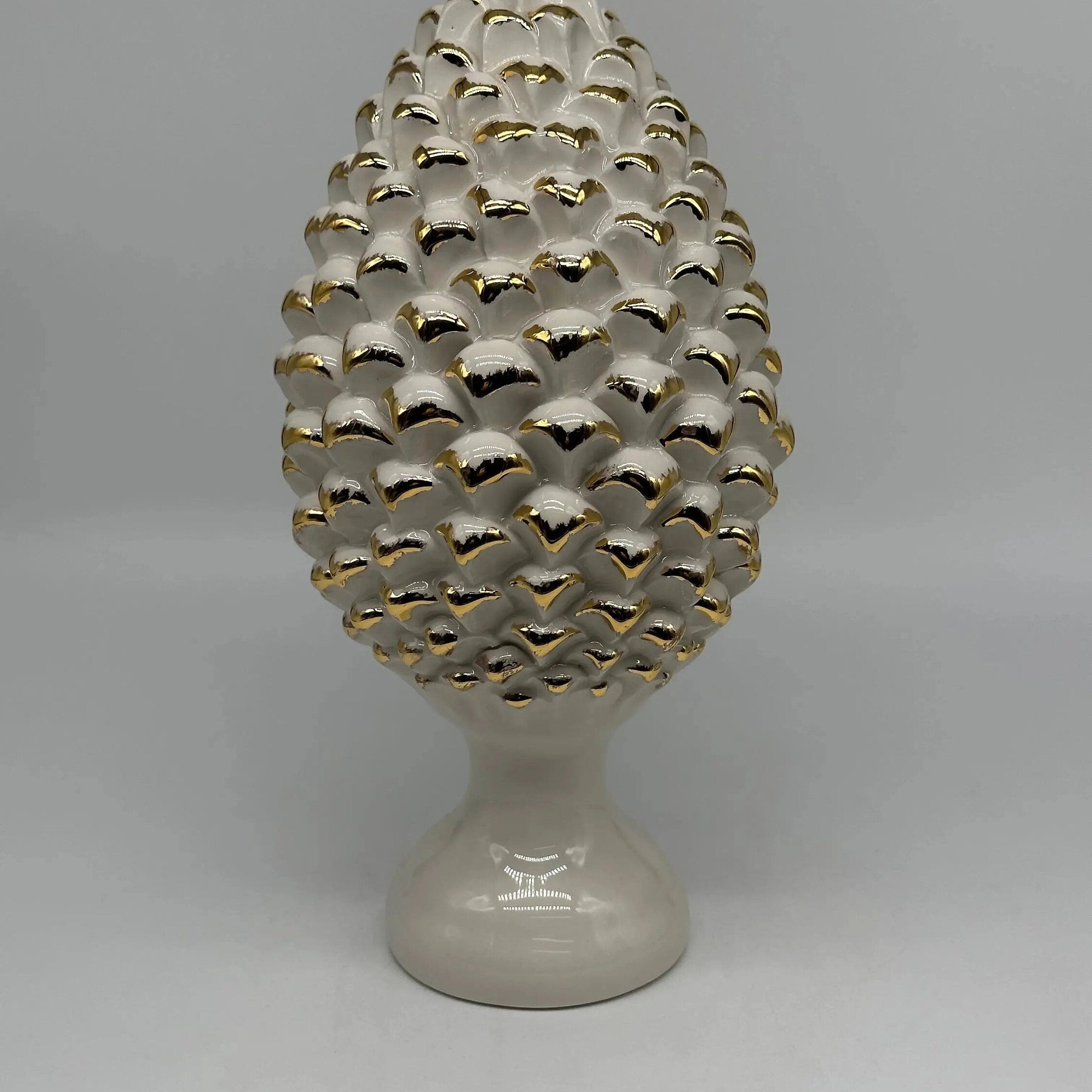 Pigna Ceramica Caltagirone cm H.30 Artigianale Bianco Oro Linea Luis DD CERAMICHE SICILIANE