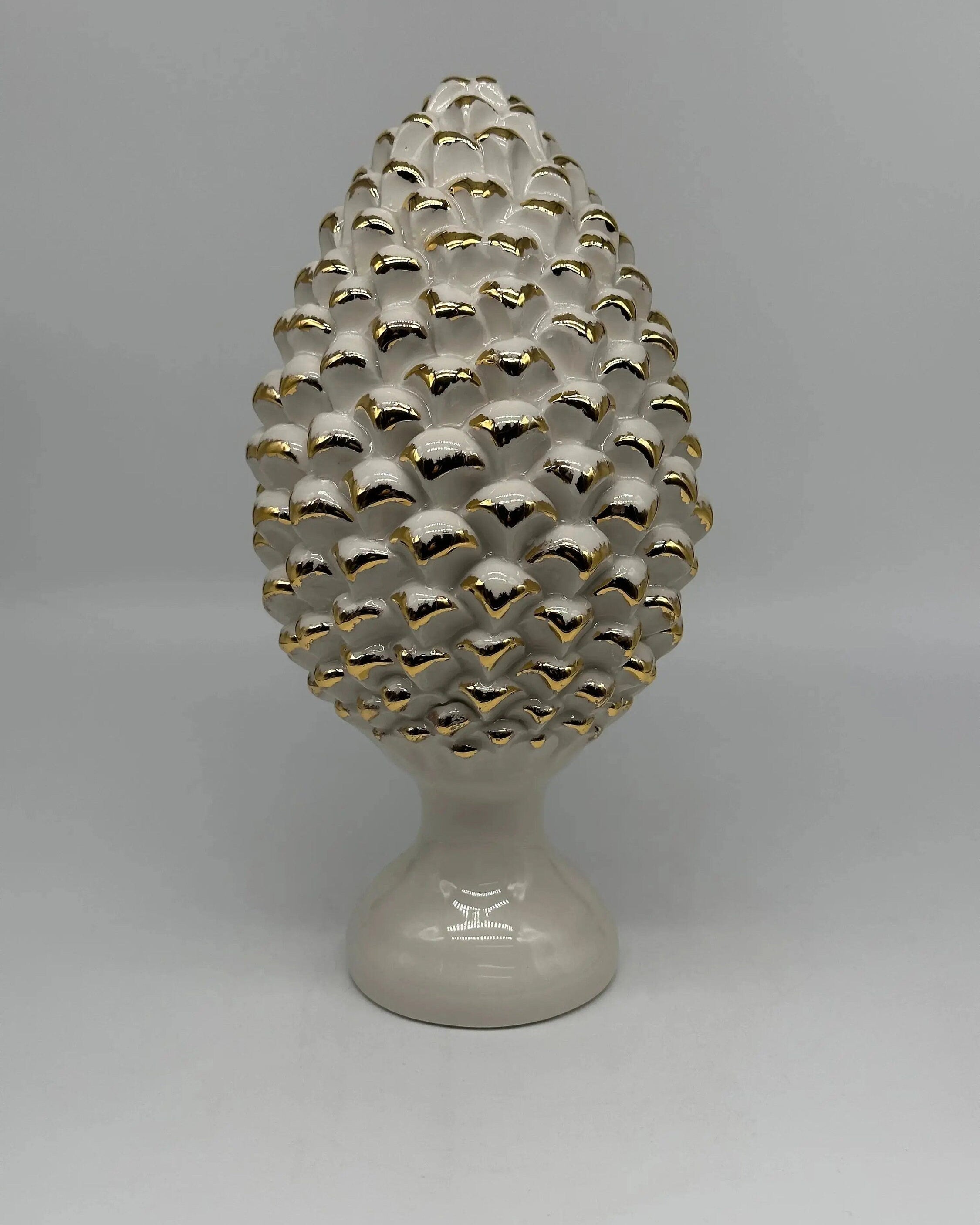 Pigna Ceramica Caltagirone cm H.30 Artigianale Bianco Oro Linea Luis DD CERAMICHE SICILIANE