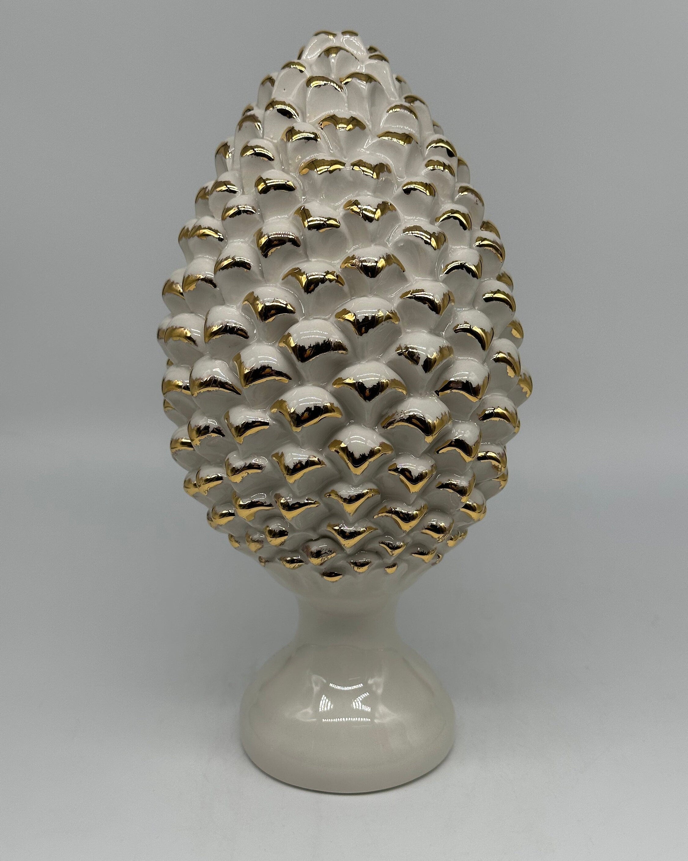 Pigna Ceramica Caltagirone cm H.30 Artigianale Bianco Oro Linea Luis DD CERAMICHE SICILIANE