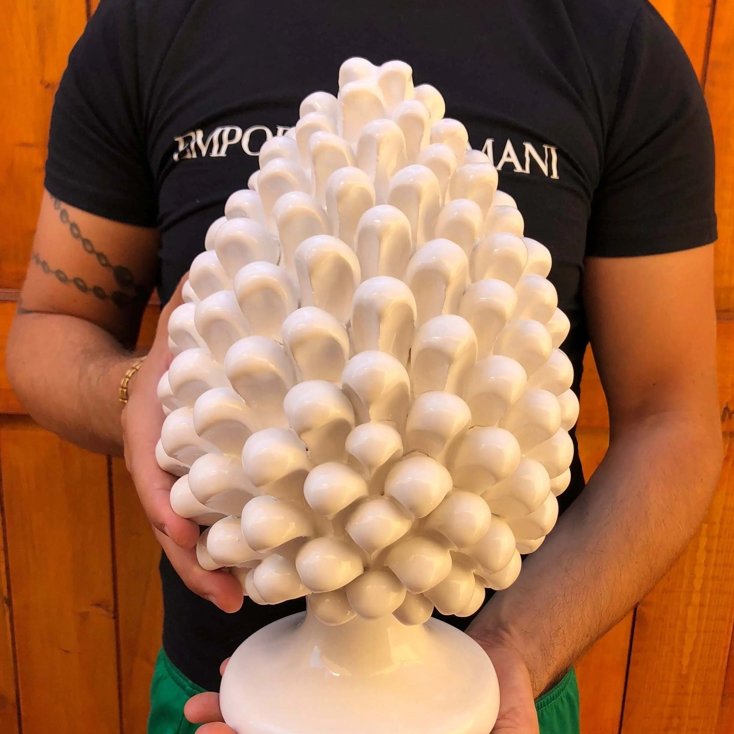 Pigna Ceramica Caltagirone cm H.30 Artigianale Bianco DD CERAMICHE SICILIANE