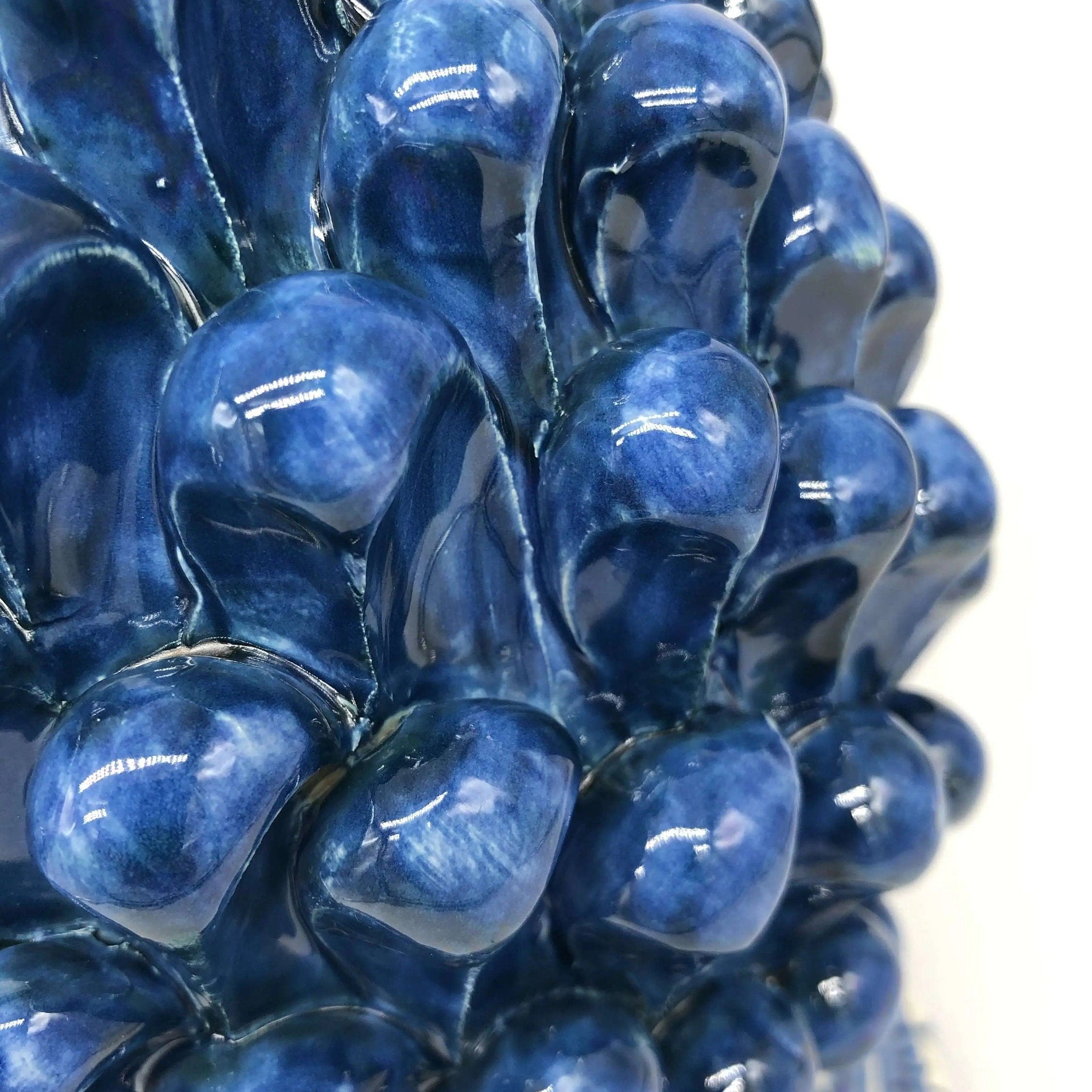 Pigna Ceramica Caltagirone cm H.30 Artigianale Blu Antico Base Decorata Fiori DD CERAMICHE SICILIANE