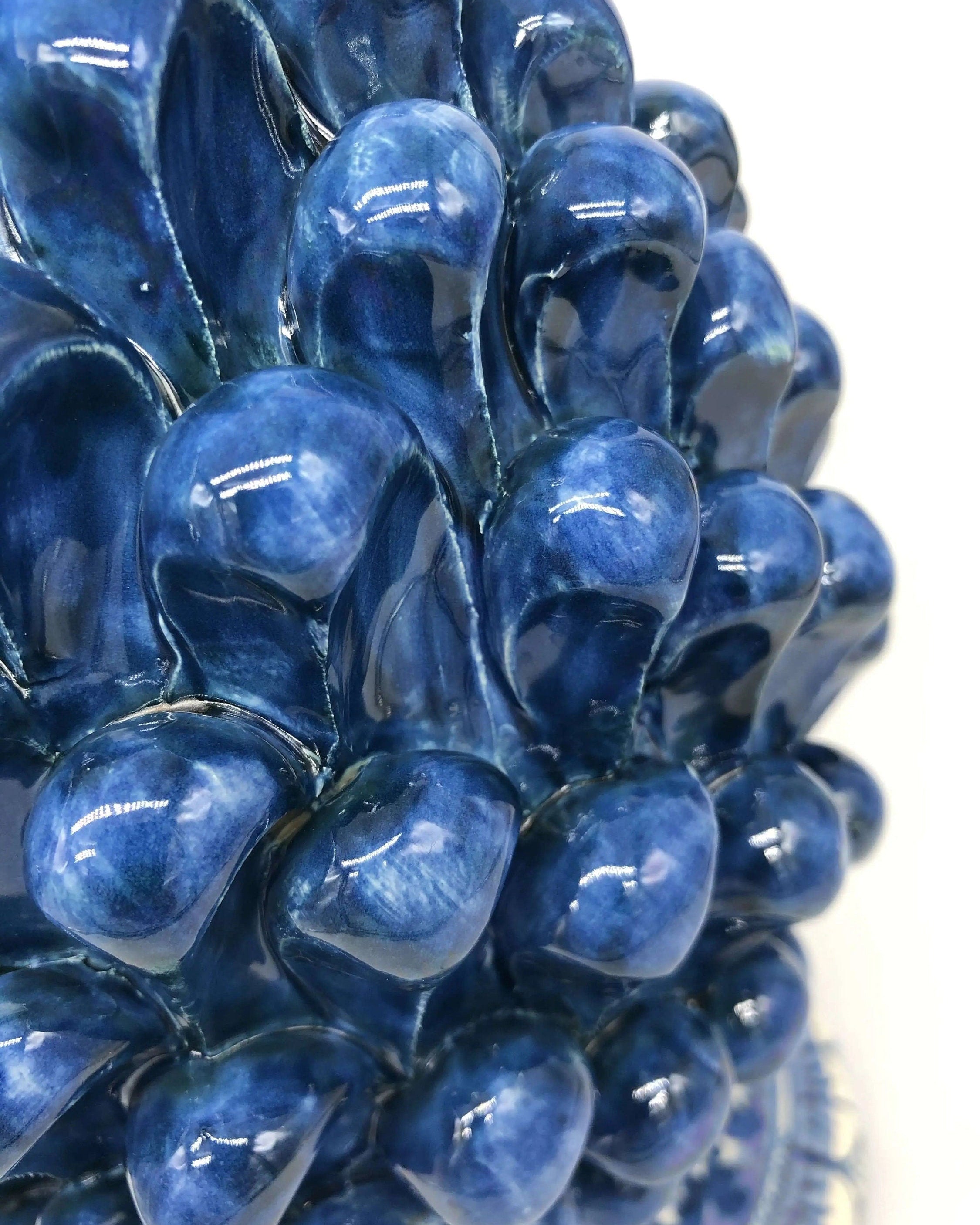 Pigna Ceramica Caltagirone cm H.30 Artigianale Blu Antico Base Decorata Fiori DD CERAMICHE SICILIANE