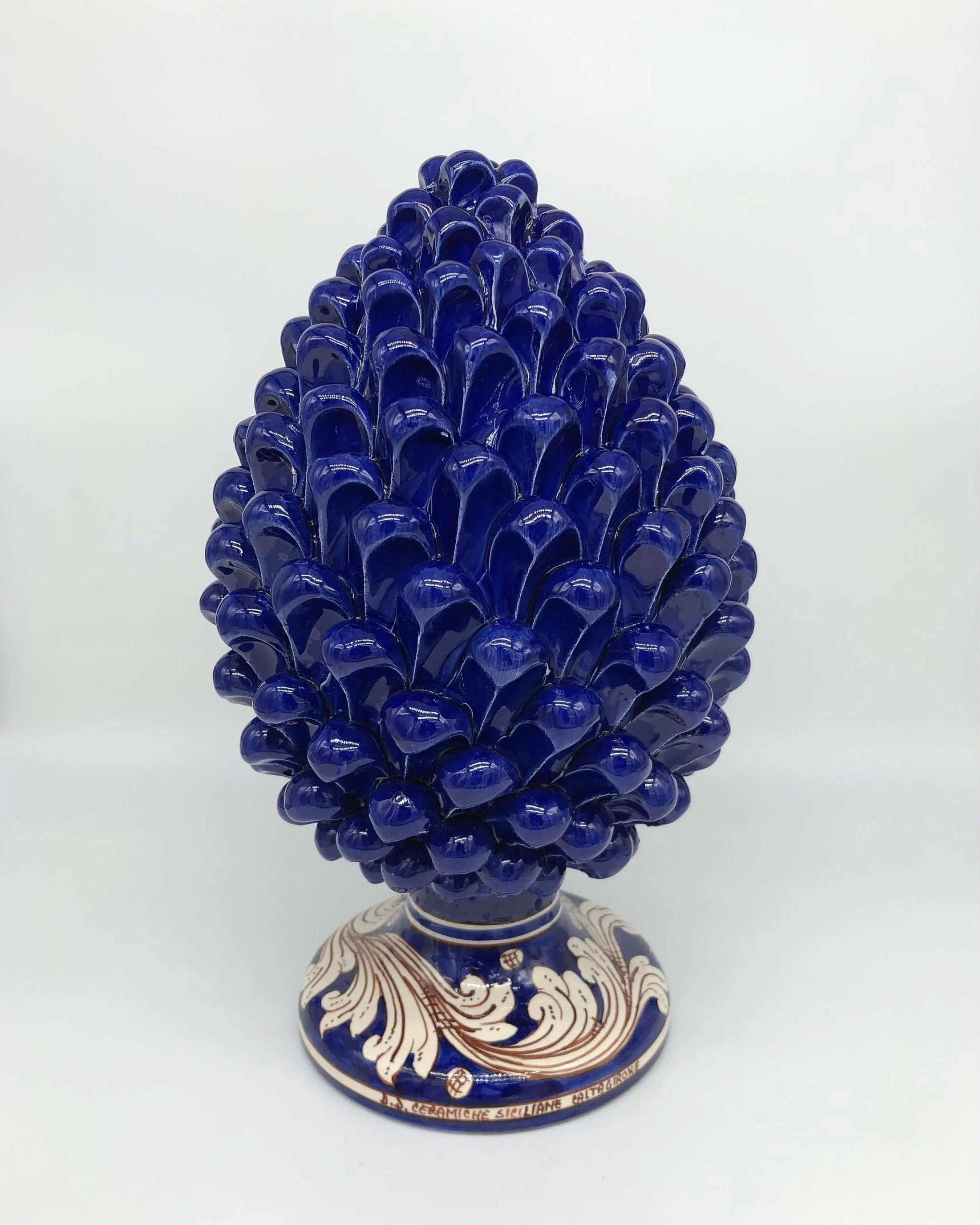 Pigna Ceramica Caltagirone cm H.30 Artigianale Blu Base Decorata DD CERAMICHE SICILIANE