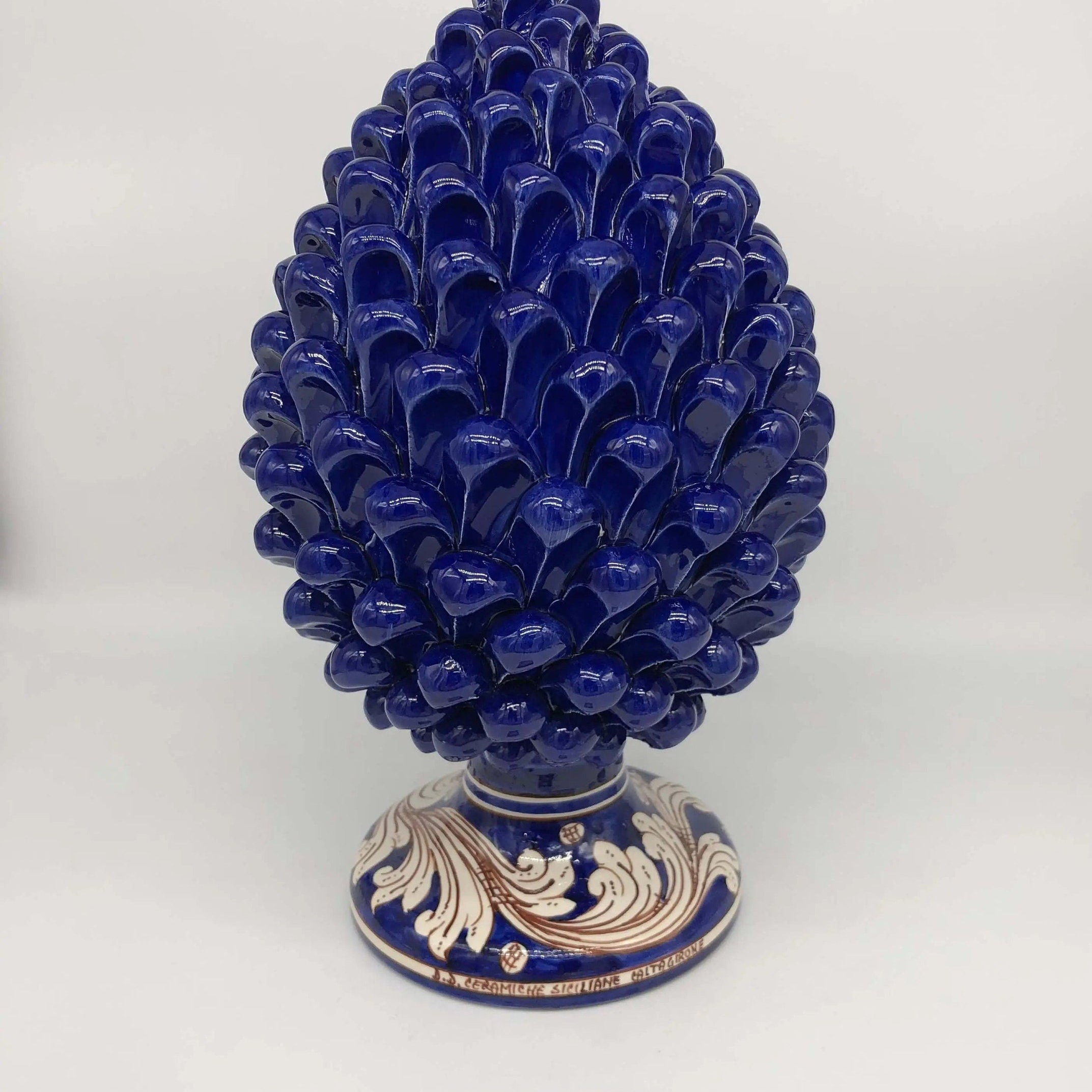 Pigna Ceramica Caltagirone cm H.30 Artigianale Blu Base Decorata DD CERAMICHE SICILIANE