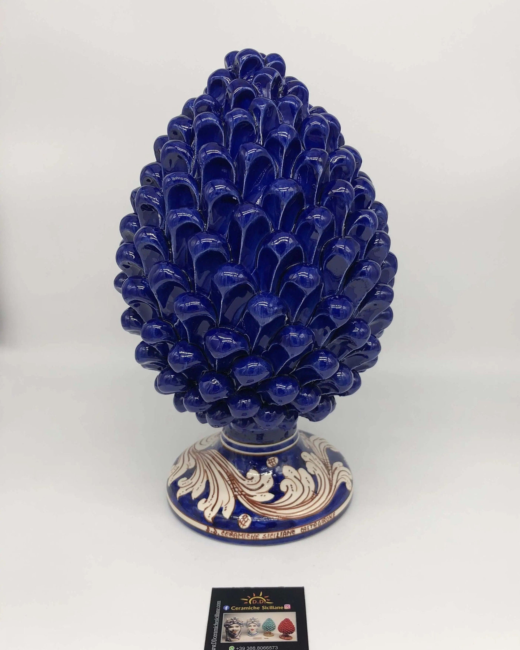 Pigna Ceramica Caltagirone cm H.30 Artigianale Blu Base Decorata DD CERAMICHE SICILIANE