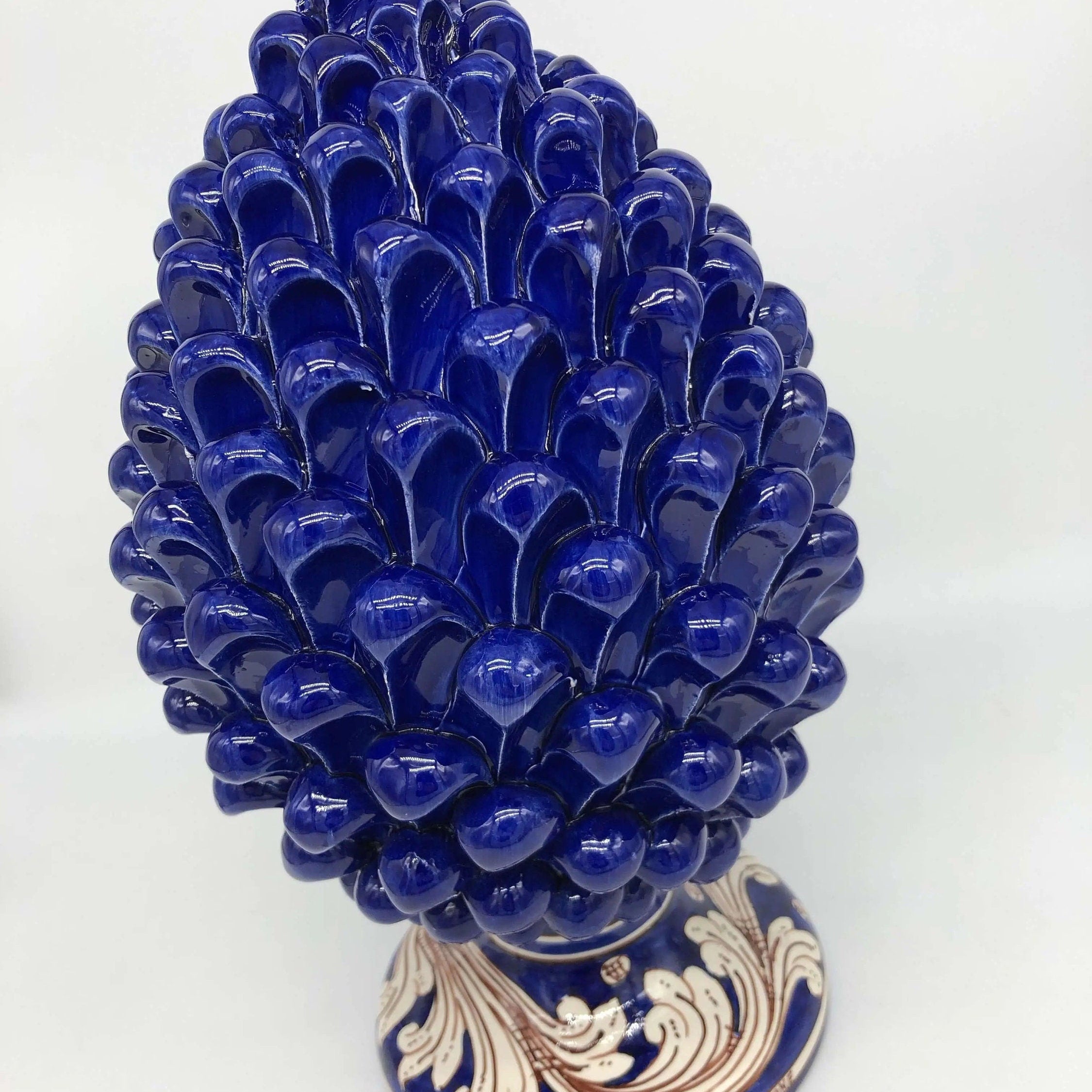 Pigna Ceramica Caltagirone cm H.30 Artigianale Blu Base Decorata DD CERAMICHE SICILIANE